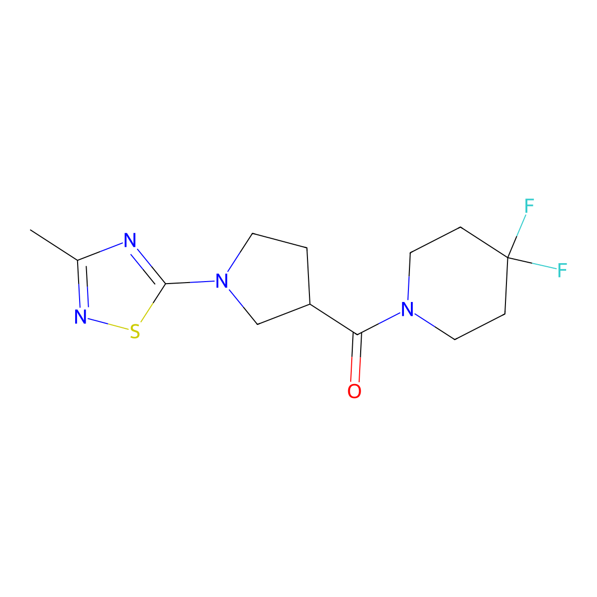 4,4-Difluoro-1-[1-(3-methyl-1,2,4-thiadiazol-5-yl)pyrrolidine-3-carbonyl]piperidine molecular structure, CAS 2877628-44-7
