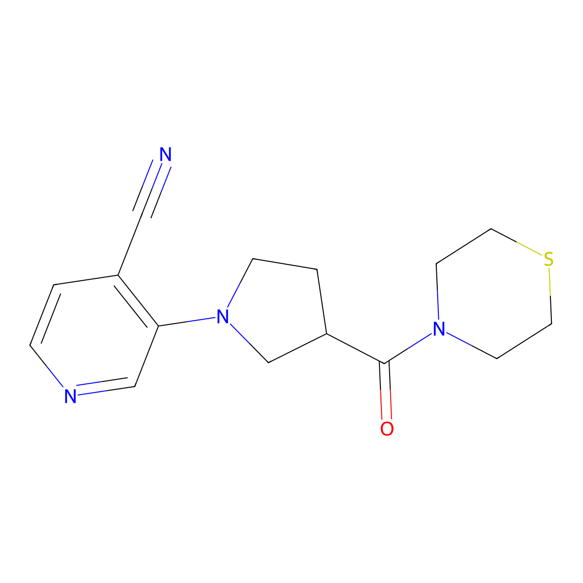 3-[3-(Thiomorpholine-4-carbonyl)pyrrolidin-1-yl]pyridine-4-carbonitrile molecular structure, CAS 2877628-47-0