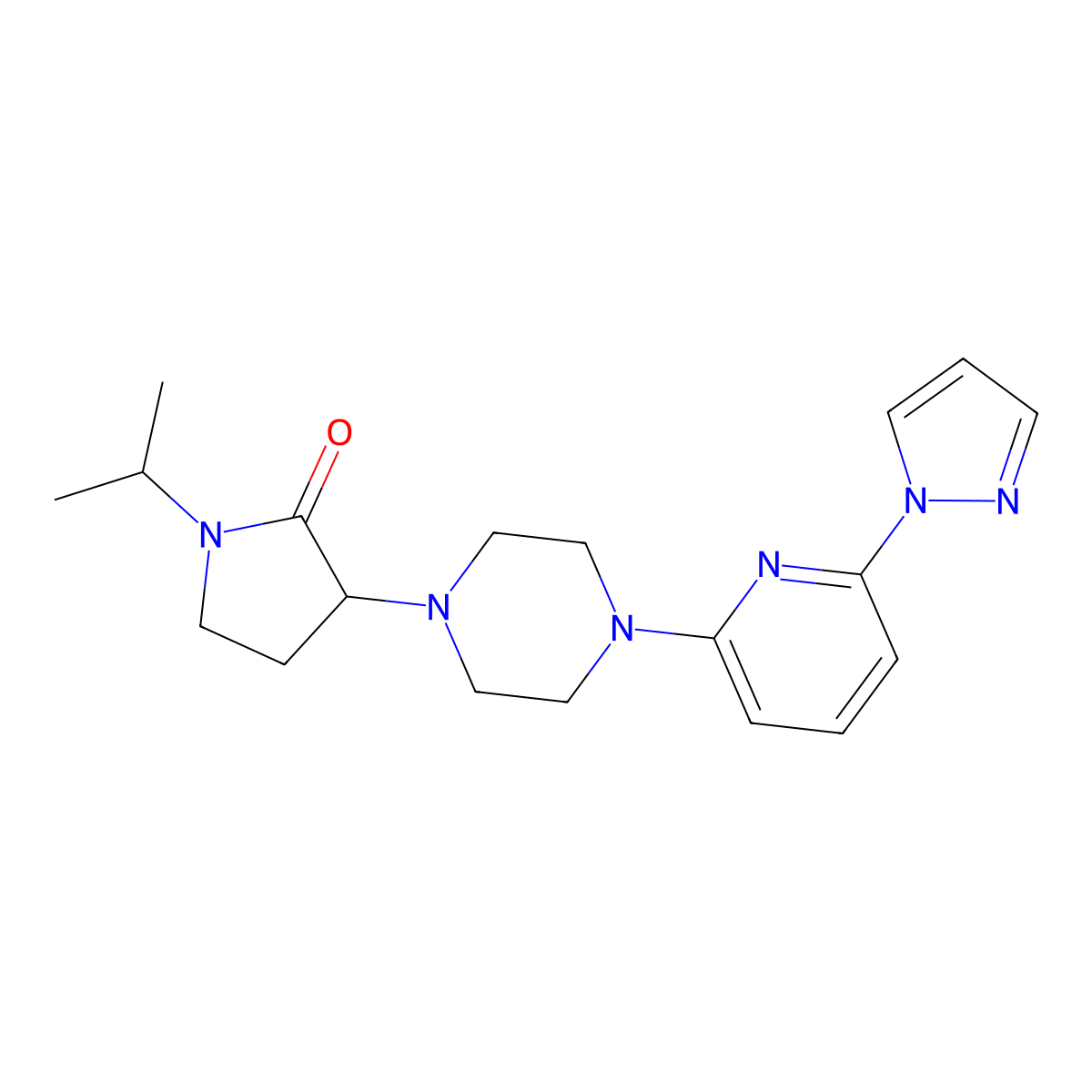 1-(propan-2-yl)-3-{4-[6-(1H-pyrazol-1-yl)pyridin-2-yl]piperazin-1-yl}pyrrolidin-2-one molecular structure, CAS 2877628-49-2