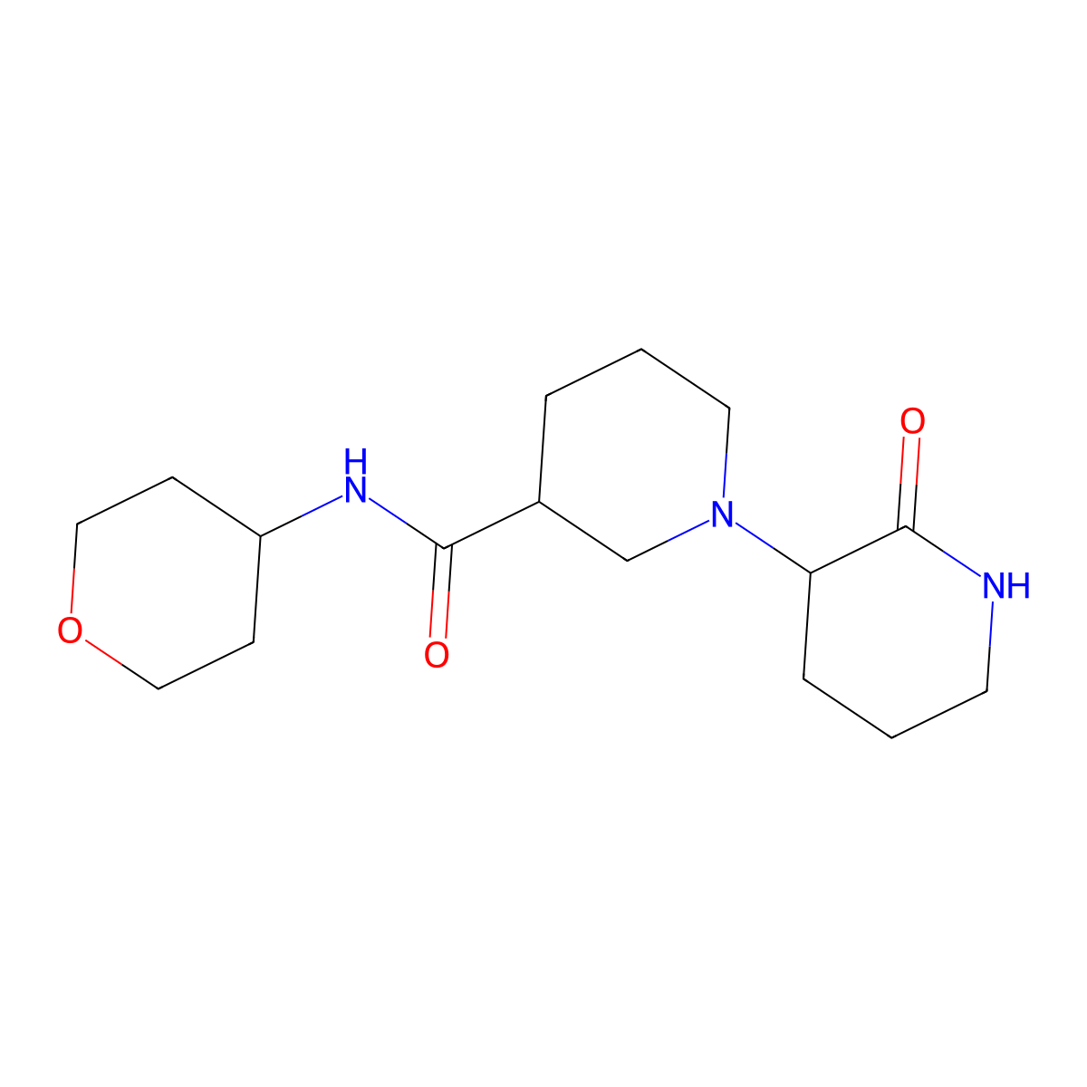 N-(oxan-4-yl)-2-oxo-[1,3-bipiperidine]-3-carboxamide molecular structure, CAS 2877628-52-7