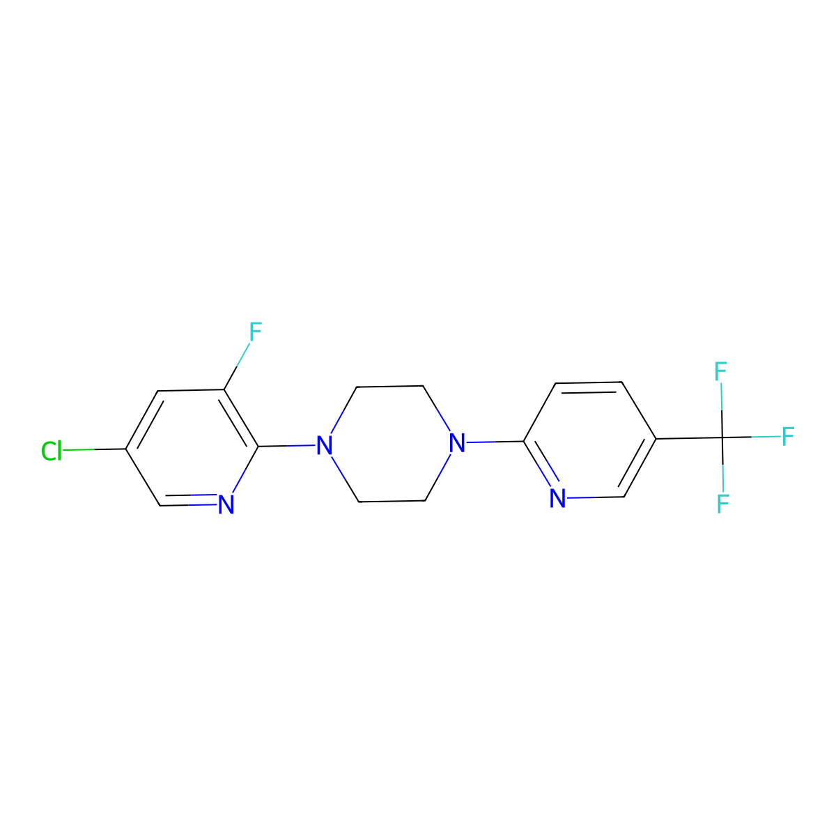 1-(5-Chloro-3-fluoropyridin-2-yl)-4-[5-(trifluoromethyl)pyridin-2-yl]piperazine molecular structure, CAS 2877628-54-9