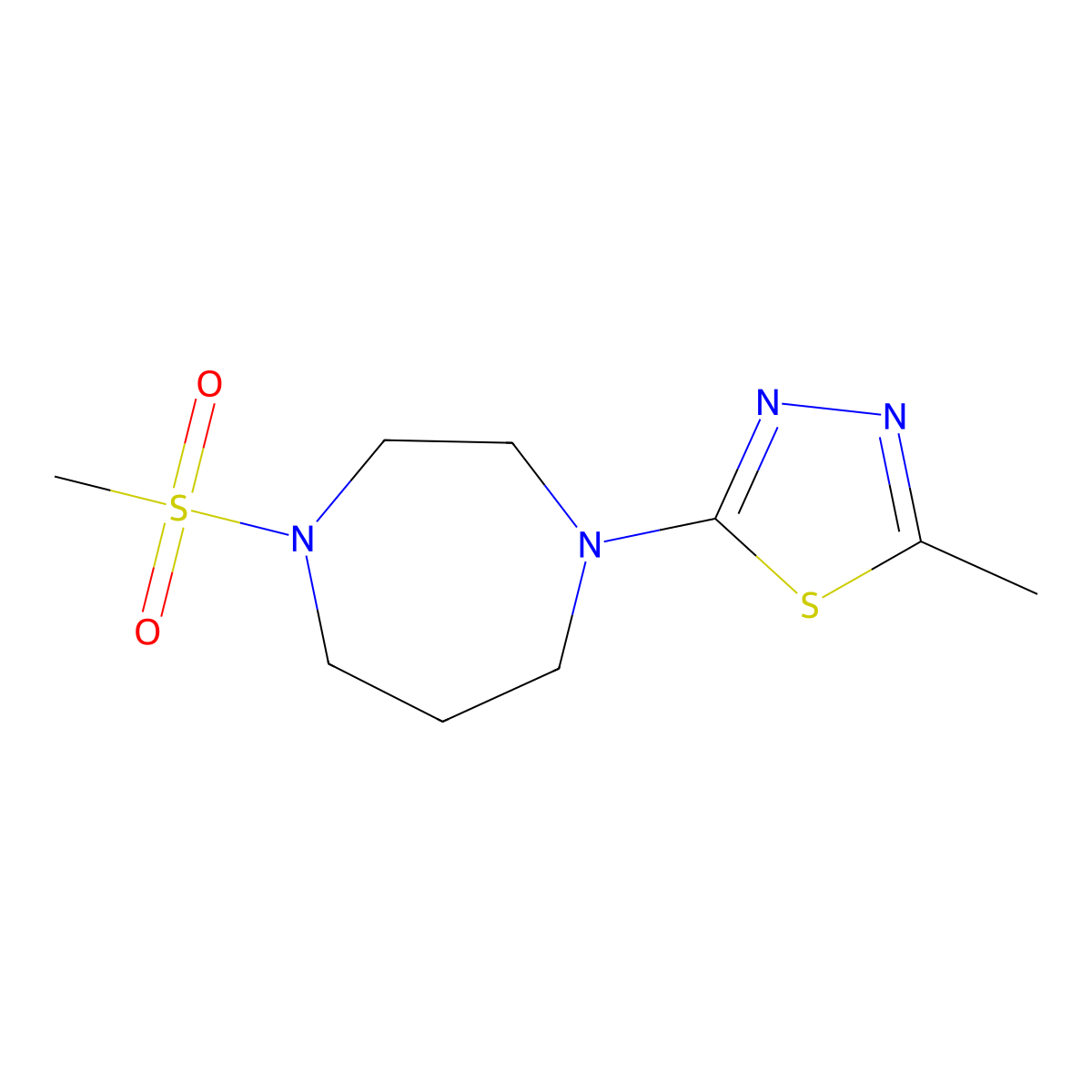 1-Methanesulfonyl-4-(5-methyl-1,3,4-thiadiazol-2-yl)-1,4-diazepane molecular structure, CAS 2877628-55-0
