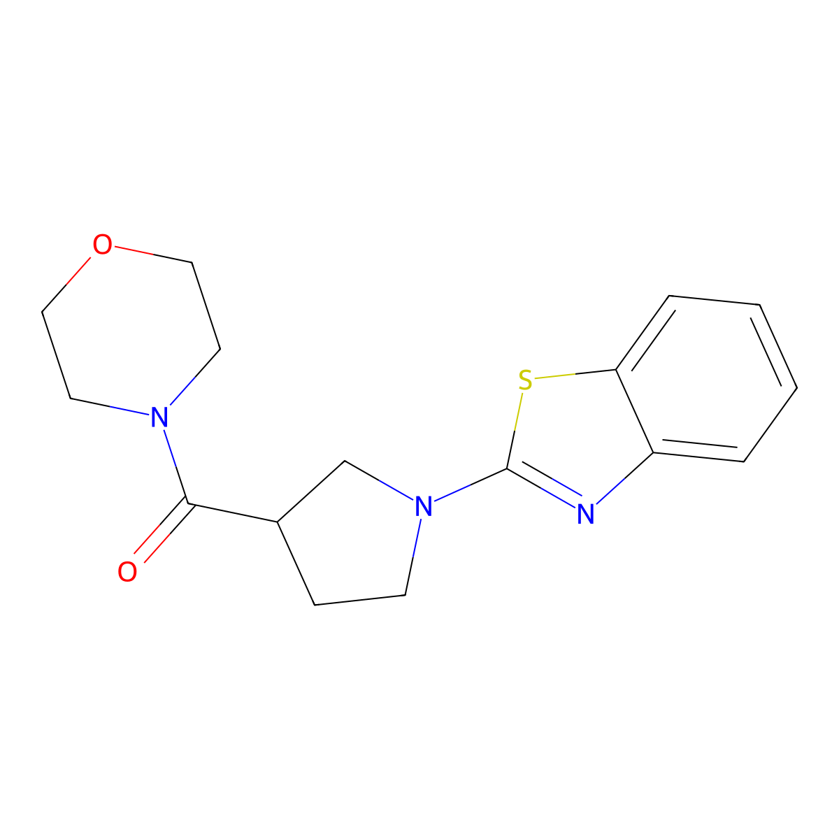 2-[3-(Morpholine-4-carbonyl)pyrrolidin-1-yl]-1,3-benzothiazole molecular structure, CAS 2877628-74-3