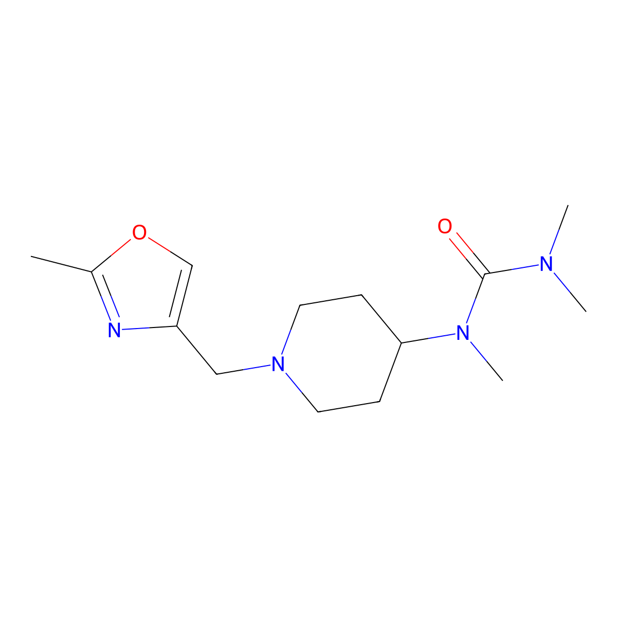1,3,3-Trimethyl-1-{1-[(2-methyl-1,3-oxazol-4-yl)methyl]piperidin-4-yl}urea molecular structure, CAS 2877628-76-5