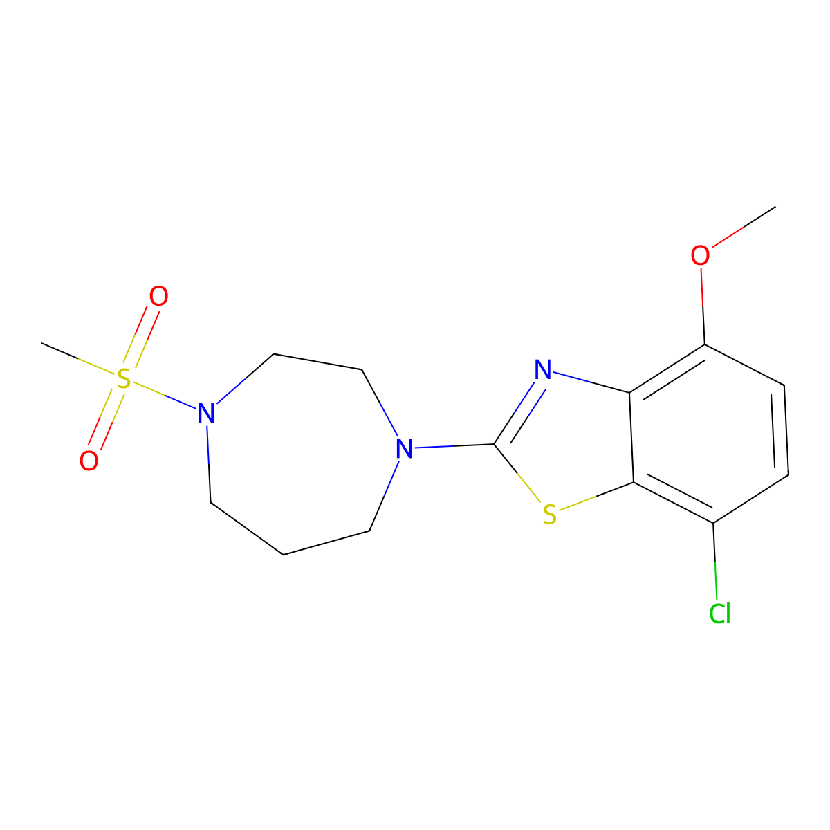 7-Chloro-2-(4-methanesulfonyl-1,4-diazepan-1-yl)-4-methoxy-1,3-benzothiazole molecular structure, CAS 2877628-79-8