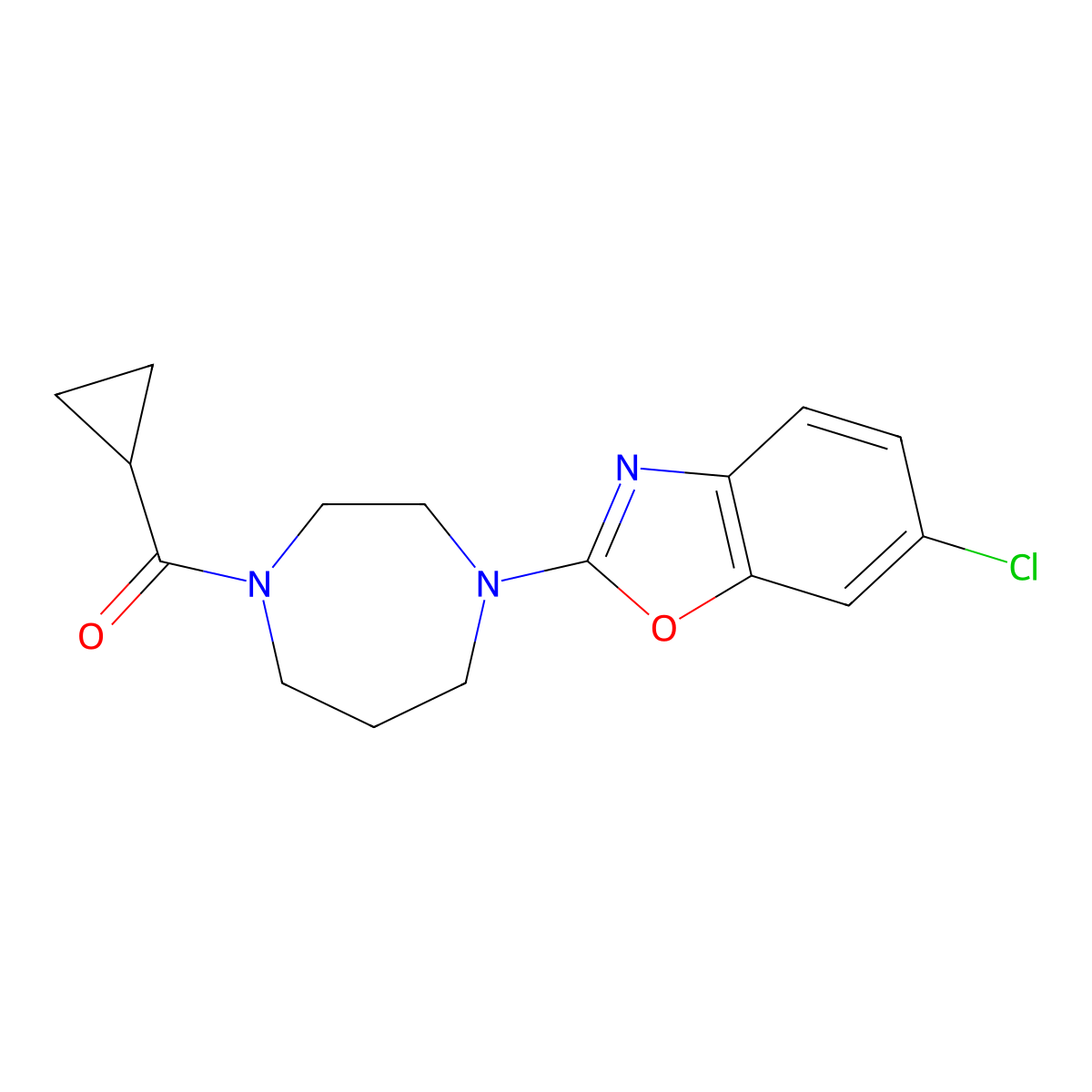 6-Chloro-2-(4-cyclopropanecarbonyl-1,4-diazepan-1-yl)-1,3-benzoxazole molecular structure, CAS 2877628-80-1