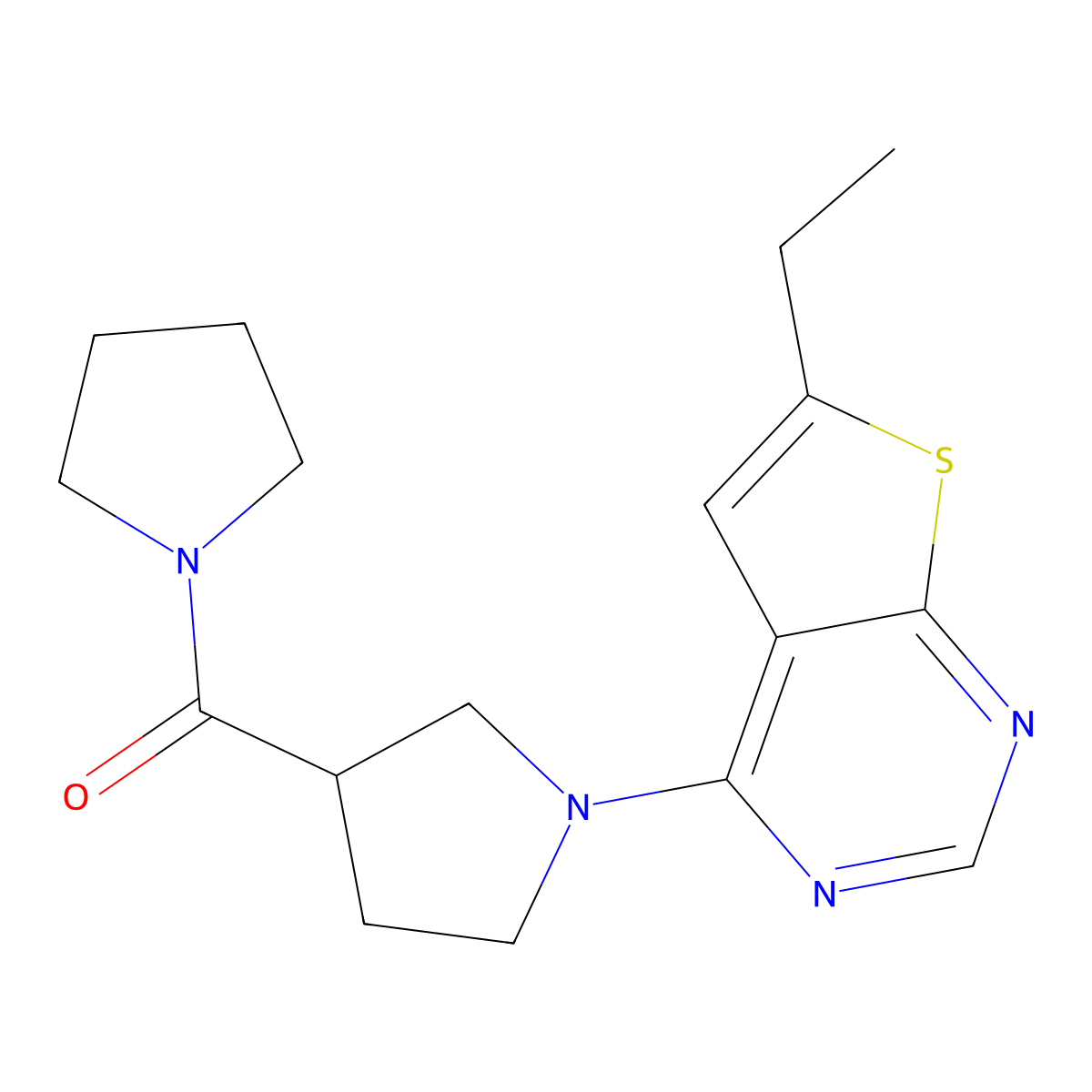 1-{6-Ethylthieno[2,3-d]pyrimidin-4-yl}-3-(pyrrolidine-1-carbonyl)pyrrolidine molecular structure, CAS 2877628-83-4