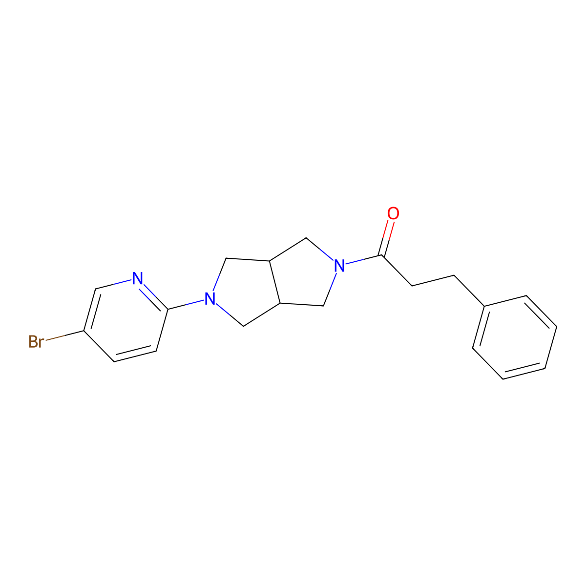 1-[5-(5-Bromopyridin-2-yl)-octahydropyrrolo[3,4-c]pyrrol-2-yl]-3-phenylpropan-1-one molecular structure, CAS 2877628-88-9