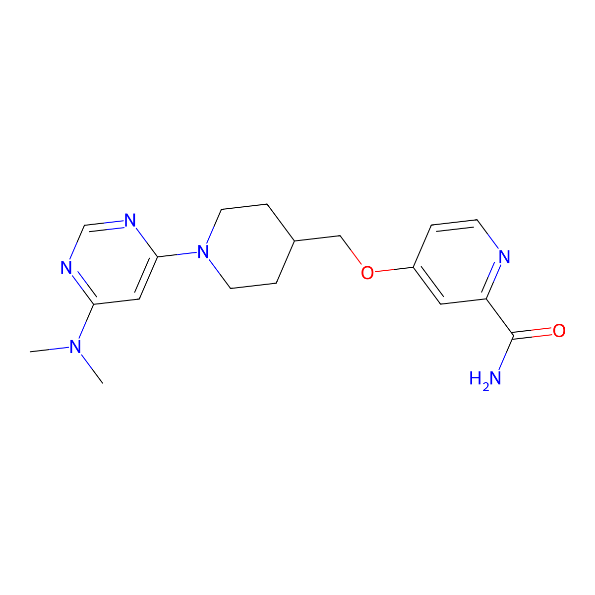 4-({1-[6-(Dimethylamino)pyrimidin-4-yl]piperidin-4-yl}methoxy)pyridine-2-carboxamide molecular structure, CAS 2877628-89-0
