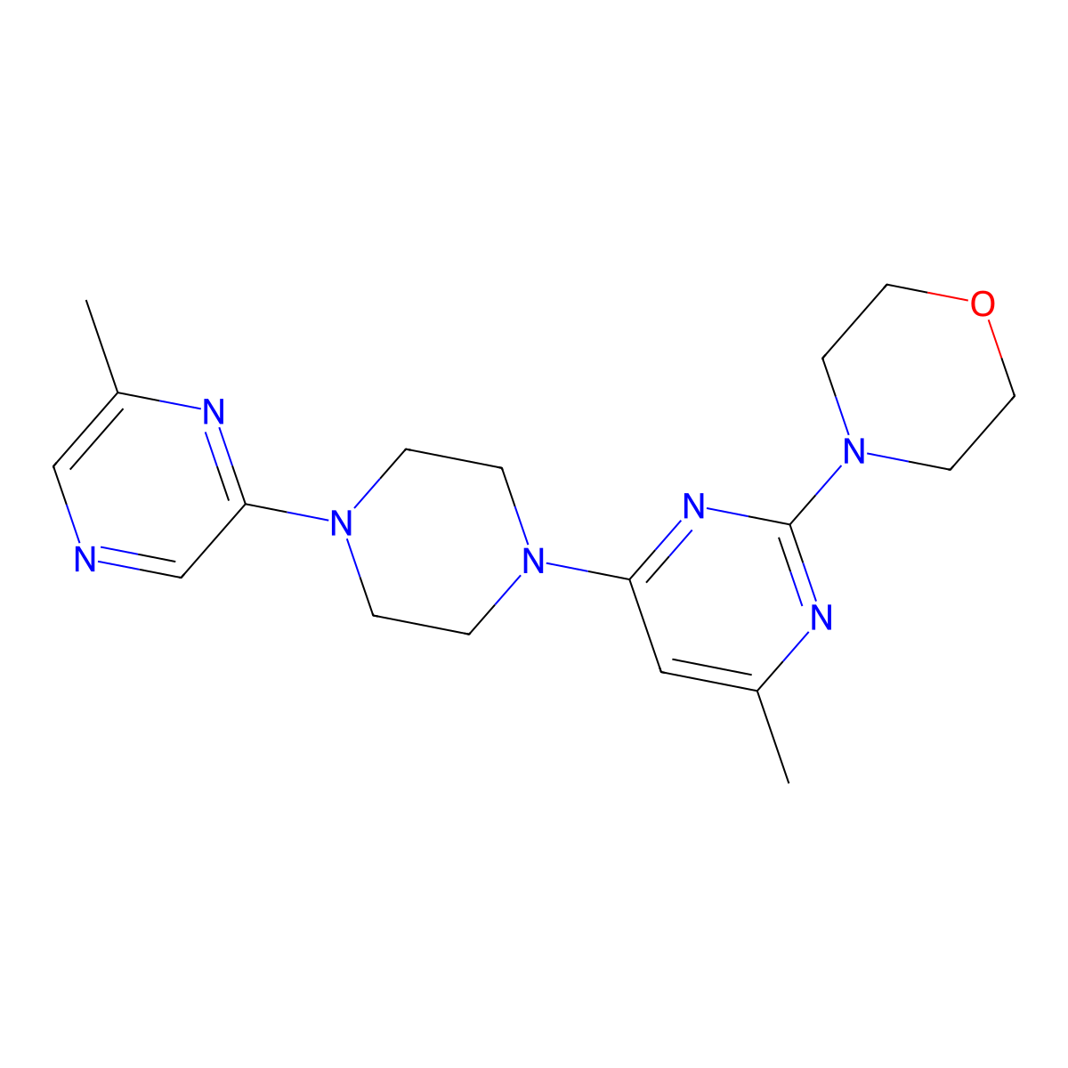 4-{4-Methyl-6-[4-(6-methylpyrazin-2-yl)piperazin-1-yl]pyrimidin-2-yl}morpholine molecular structure, CAS 2877628-92-5
