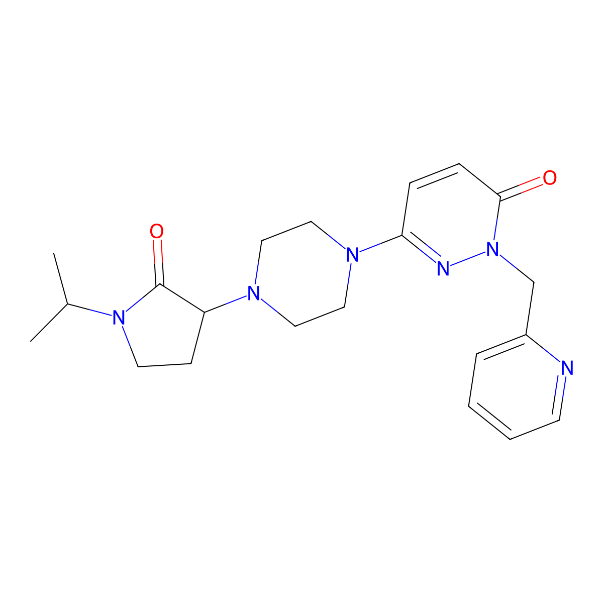 6-{4-[2-Oxo-1-(propan-2-yl)pyrrolidin-3-yl]piperazin-1-yl}-2-[(pyridin-2-yl)methyl]-2,3-dihydropyridazin-3-one molecular structure, CAS 2877628-93-6