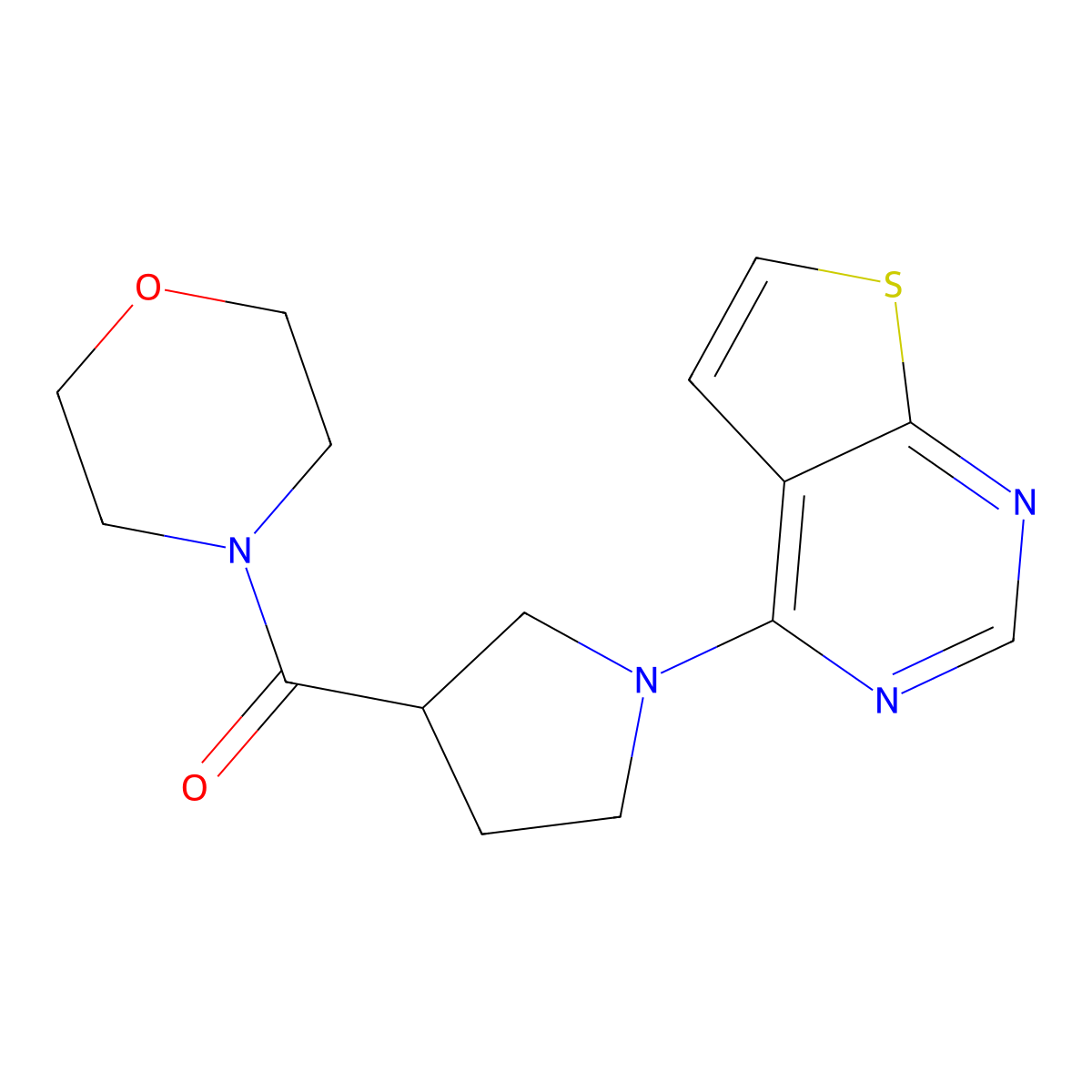 4-(1-{Thieno[2,3-d]pyrimidin-4-yl}pyrrolidine-3-carbonyl)morpholine molecular structure, CAS 2877628-95-8