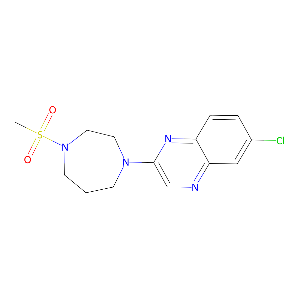 6-Chloro-2-(4-methanesulfonyl-1,4-diazepan-1-yl)quinoxaline molecular structure, CAS 2877628-96-9