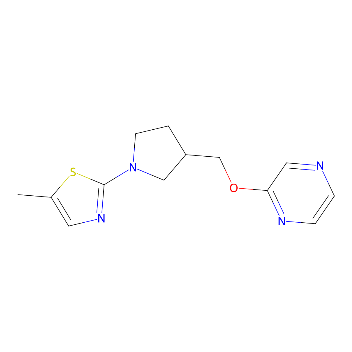2-{[1-(5-Methyl-1,3-thiazol-2-yl)pyrrolidin-3-yl]methoxy}pyrazine molecular structure, CAS 2877628-97-0