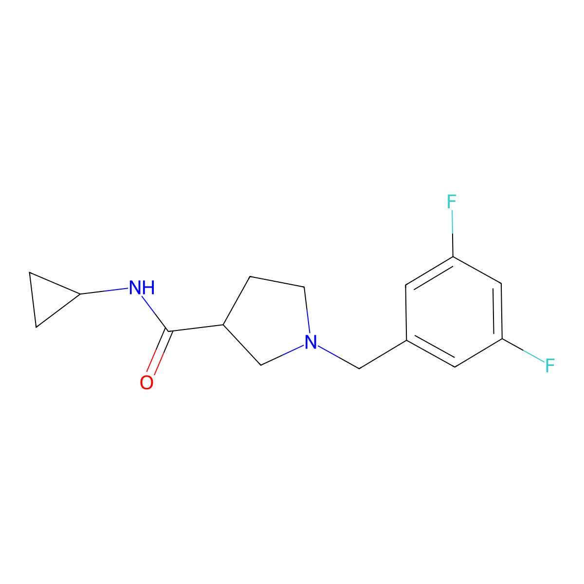 N-cyclopropyl-1-[(3,5-difluorophenyl)methyl]pyrrolidine-3-carboxamide molecular structure, CAS 2877629-01-9