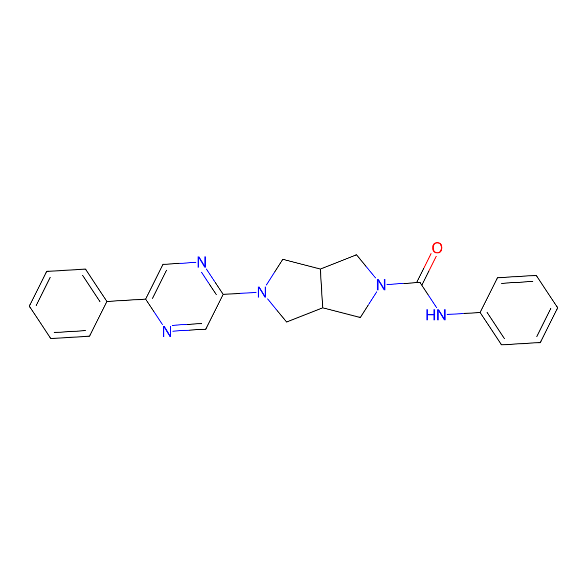 N-phenyl-5-(5-phenylpyrazin-2-yl)-octahydropyrrolo[3,4-c]pyrrole-2-carboxamide molecular structure, CAS 2877629-08-6