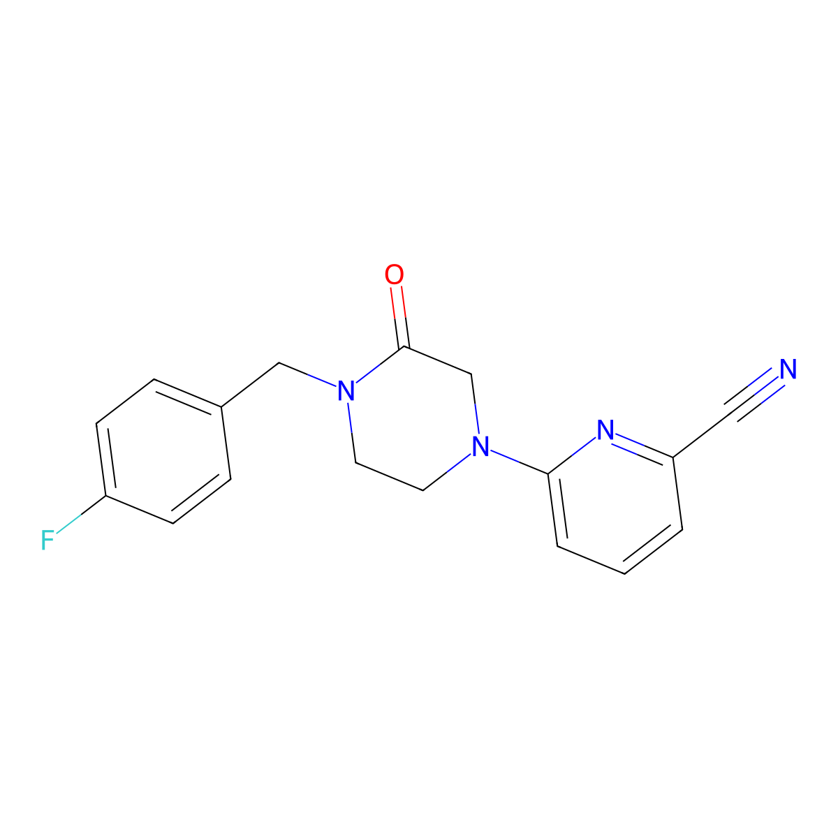 6-{4-[(4-Fluorophenyl)methyl]-3-oxopiperazin-1-yl}pyridine-2-carbonitrile molecular structure, CAS 2877629-09-7