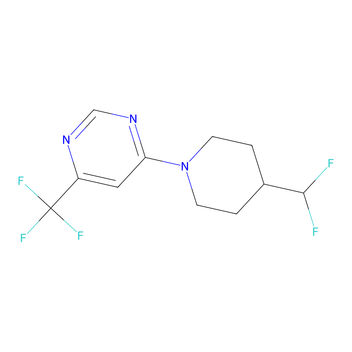 4-[4-(Difluoromethyl)piperidin-1-yl]-6-(trifluoromethyl)pyrimidine molecular structure, CAS 2877629-12-2