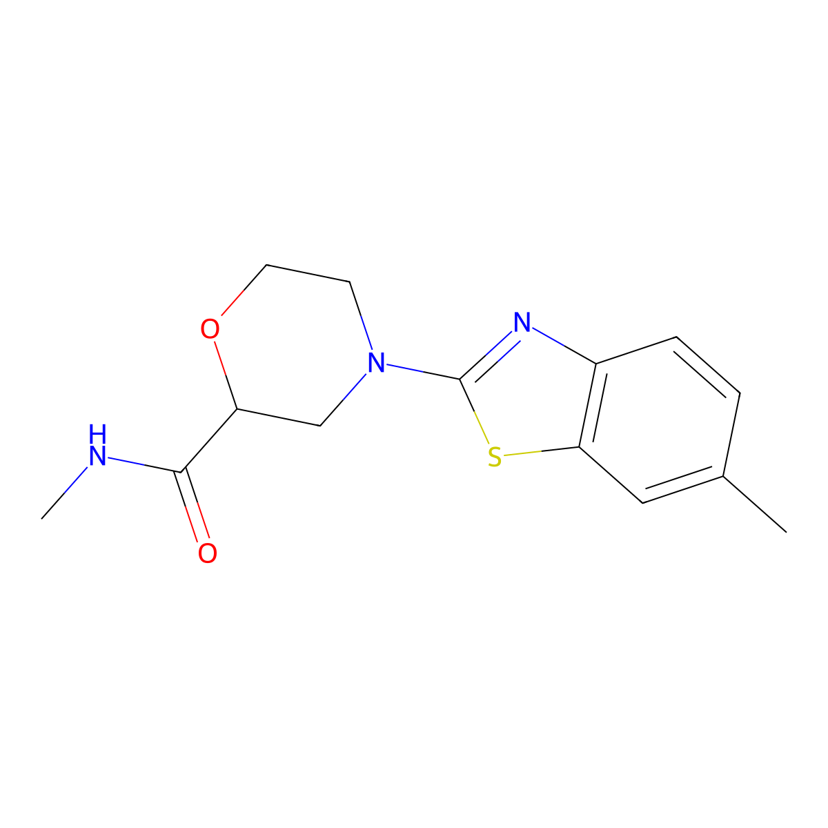 N-methyl-4-(6-methyl-1,3-benzothiazol-2-yl)morpholine-2-carboxamide molecular structure, CAS 2877629-13-3