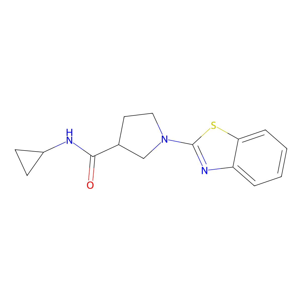 1-(1,3-benzothiazol-2-yl)-N-cyclopropylpyrrolidine-3-carboxamide molecular structure, CAS 2877629-16-6