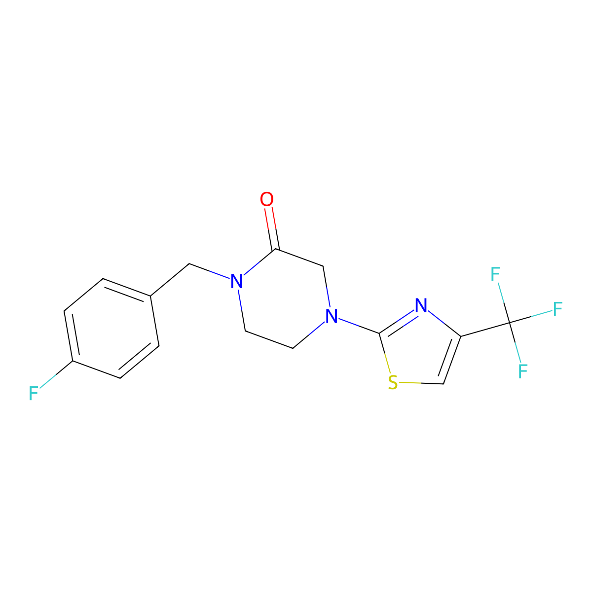 1-[(4-Fluorophenyl)methyl]-4-[4-(trifluoromethyl)-1,3-thiazol-2-yl]piperazin-2-one molecular structure, CAS 2877629-17-7