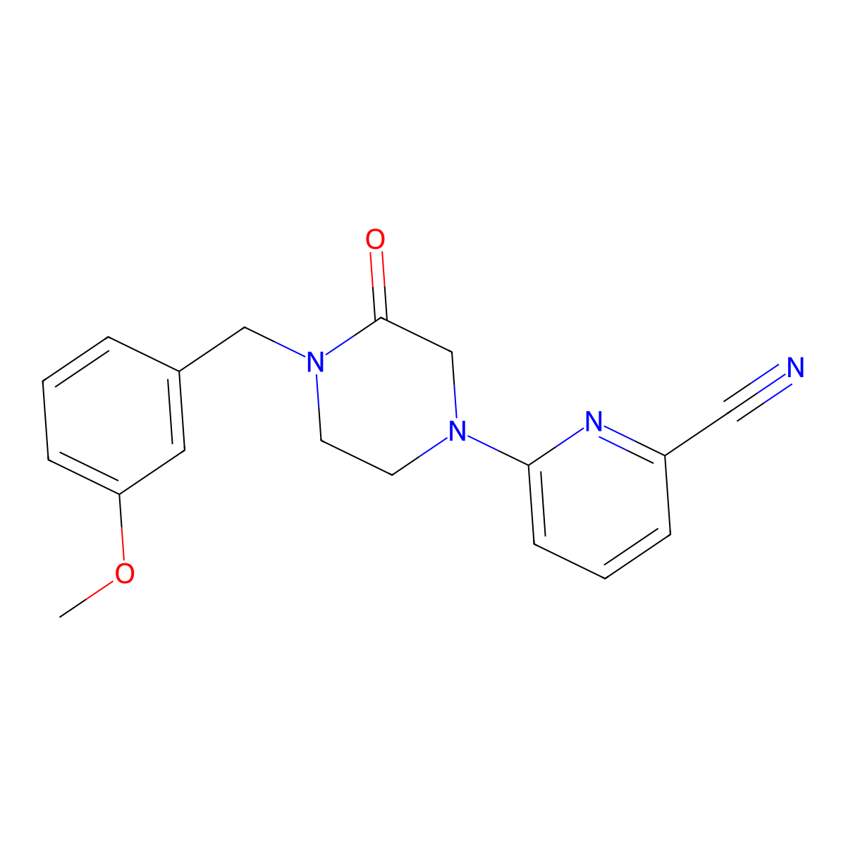 6-{4-[(3-Methoxyphenyl)methyl]-3-oxopiperazin-1-yl}pyridine-2-carbonitrile molecular structure, CAS 2877629-18-8