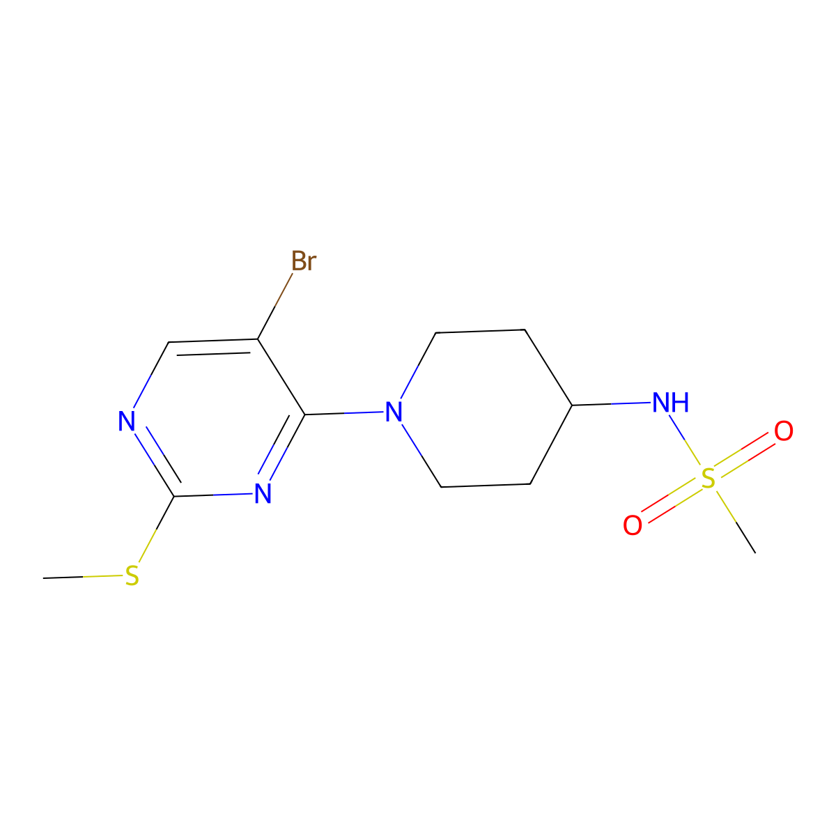 N-{1-[5-bromo-2-(methylsulfanyl)pyrimidin-4-yl]piperidin-4-yl}methanesulfonamide molecular structure, CAS 2877629-22-4