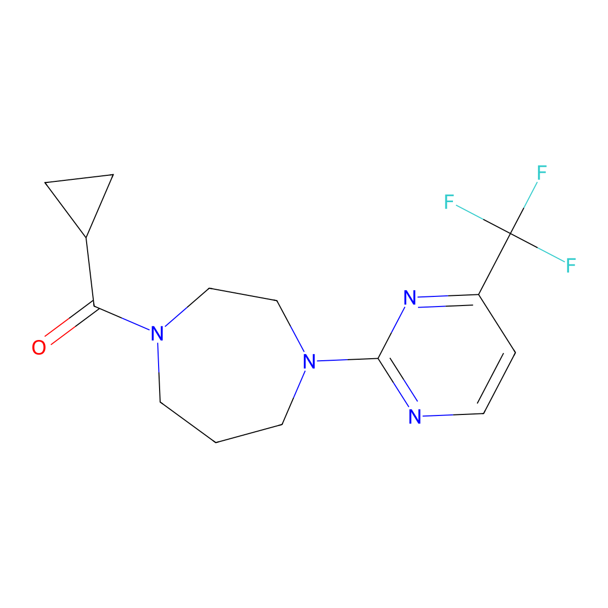 1-Cyclopropanecarbonyl-4-[4-(trifluoromethyl)pyrimidin-2-yl]-1,4-diazepane molecular structure, CAS 2877629-24-6