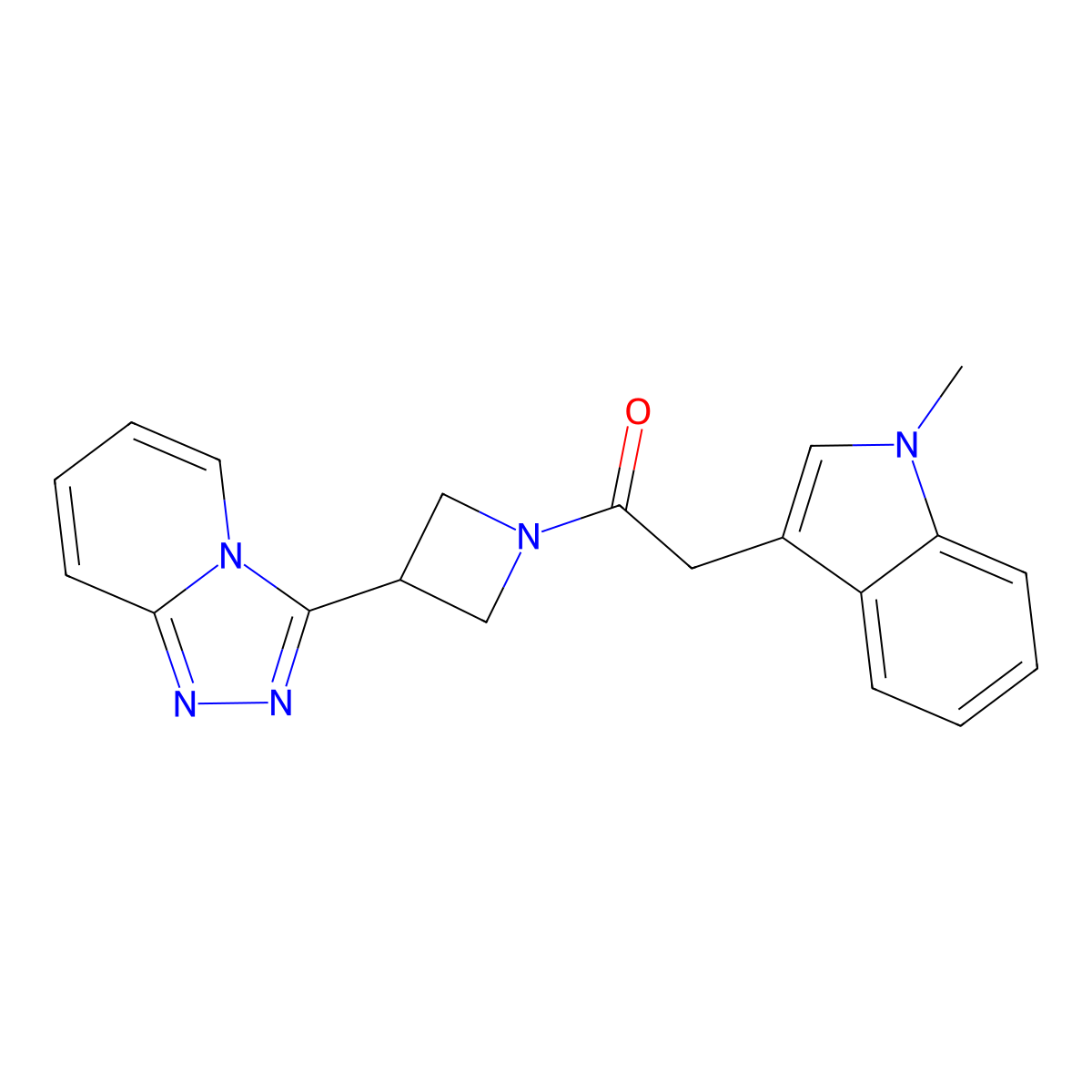 2-(1-methyl-1H-indol-3-yl)-1-(3-{[1,2,4]triazolo[4,3-a]pyridin-3-yl}azetidin-1-yl)ethan-1-one molecular structure, CAS 2877629-25-7