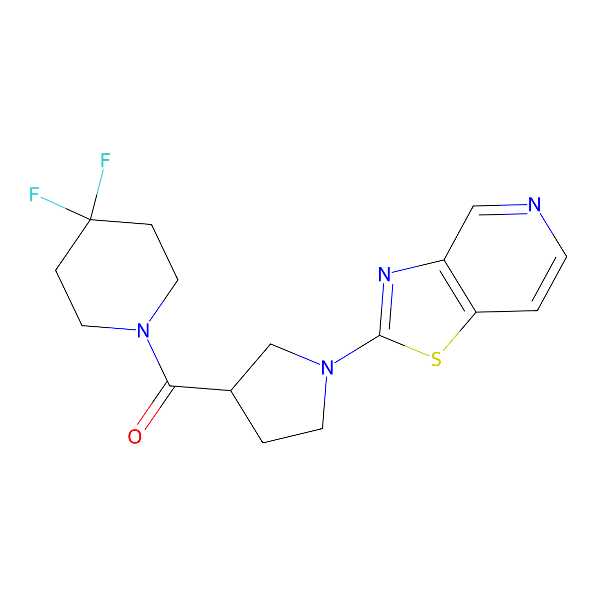 4,4-Difluoro-1-(1-{[1,3]thiazolo[4,5-c]pyridin-2-yl}pyrrolidine-3-carbonyl)piperidine molecular structure, CAS 2877629-26-8