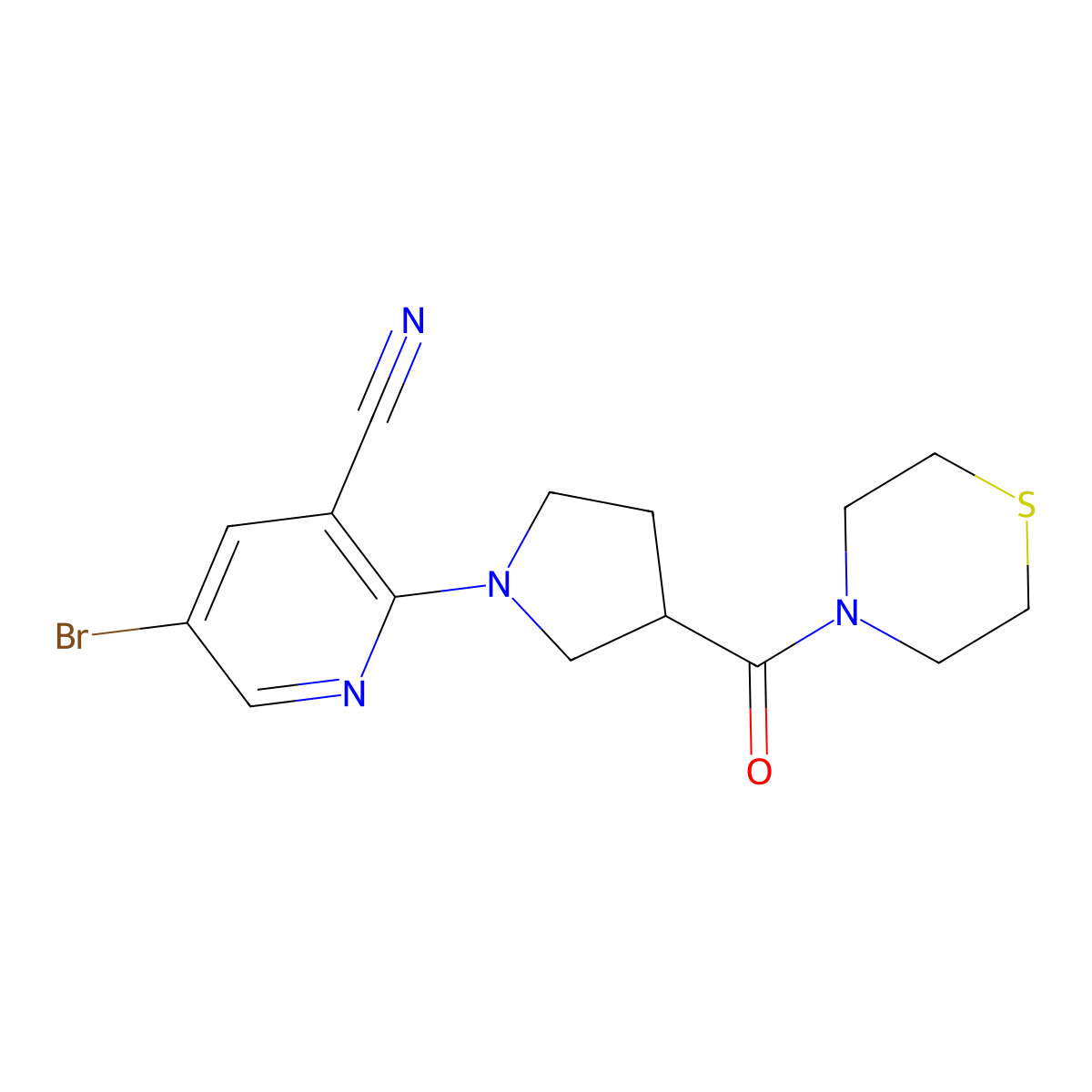 5-Bromo-2-[3-(thiomorpholine-4-carbonyl)pyrrolidin-1-yl]pyridine-3-carbonitrile molecular structure, CAS 2877629-27-9