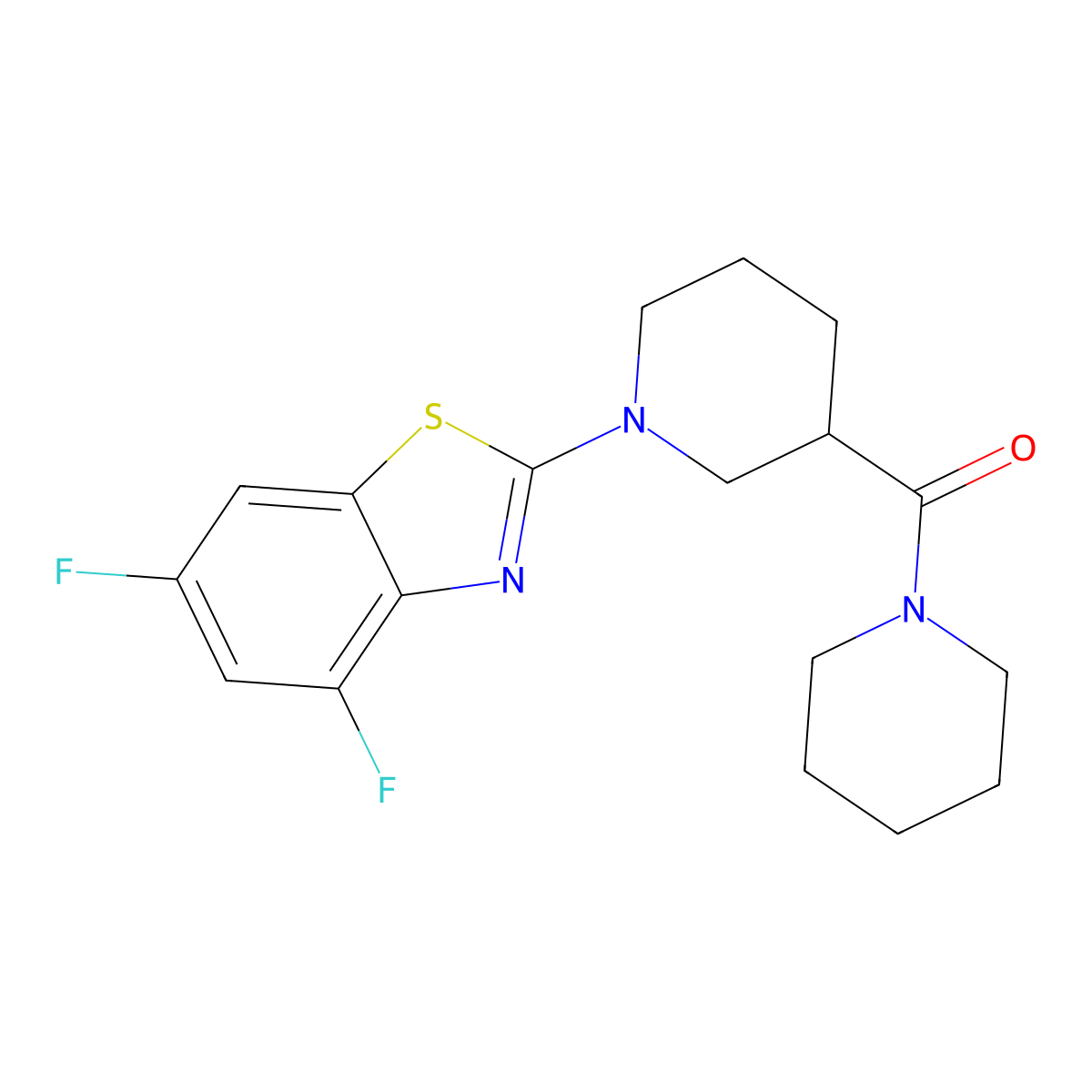 4,6-Difluoro-2-[3-(piperidine-1-carbonyl)piperidin-1-yl]-1,3-benzothiazole molecular structure, CAS 2877629-28-0