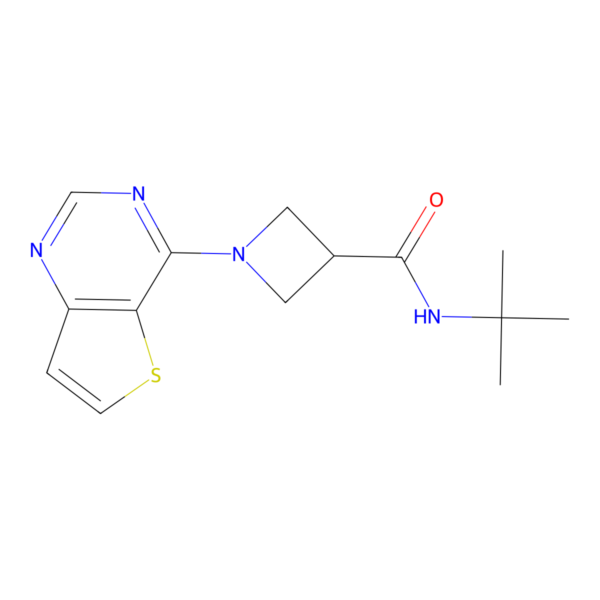 N-tert-butyl-1-{thieno[3,2-d]pyrimidin-4-yl}azetidine-3-carboxamide molecular structure, CAS 2877629-29-1