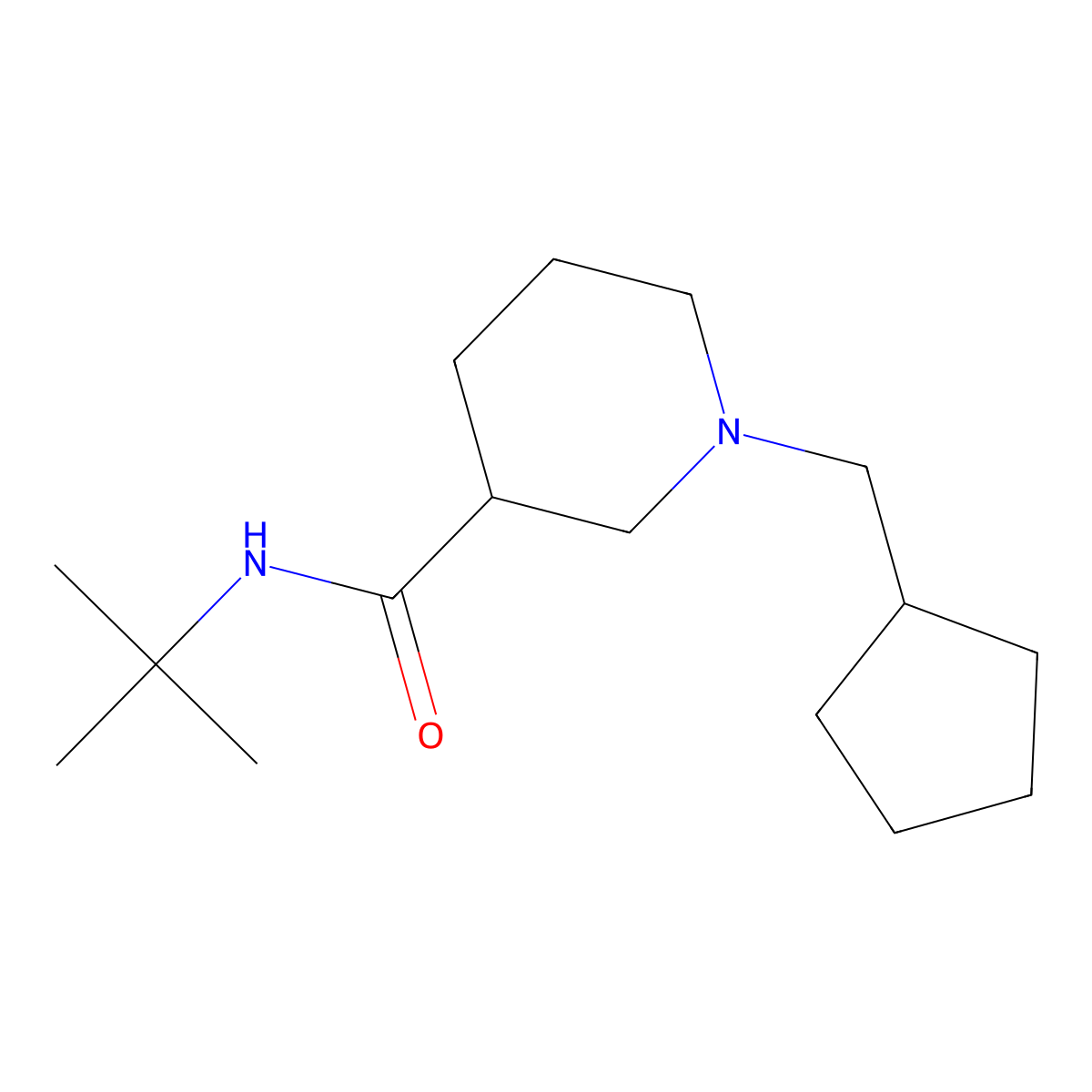 N-tert-butyl-1-(cyclopentylmethyl)piperidine-3-carboxamide molecular structure, CAS 2877629-33-7