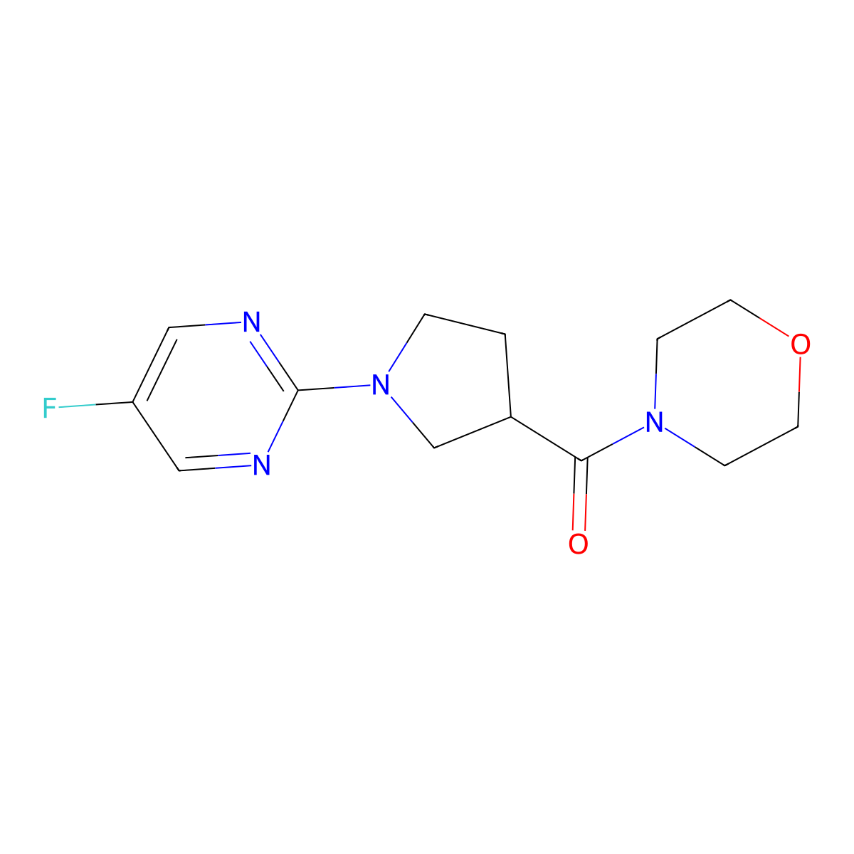 4-[1-(5-Fluoropyrimidin-2-yl)pyrrolidine-3-carbonyl]morpholine molecular structure, CAS 2877629-36-0