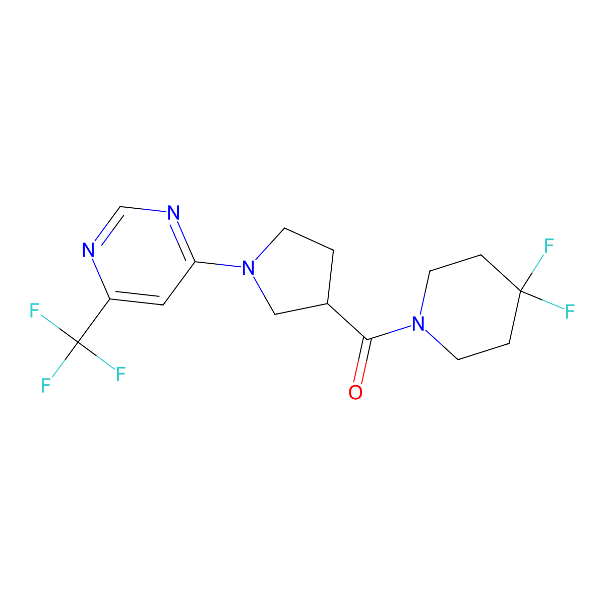 4-[3-(4,4-Difluoropiperidine-1-carbonyl)pyrrolidin-1-yl]-6-(trifluoromethyl)pyrimidine molecular structure, CAS 2877629-38-2