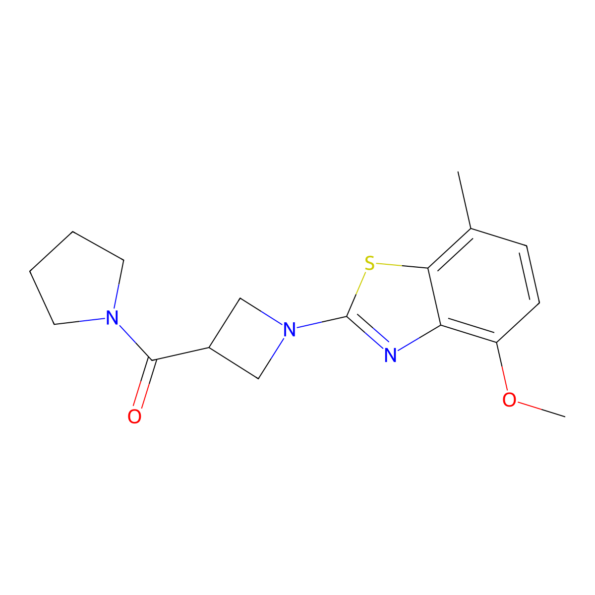 4-Methoxy-7-methyl-2-[3-(pyrrolidine-1-carbonyl)azetidin-1-yl]-1,3-benzothiazole molecular structure, CAS 2877629-41-7