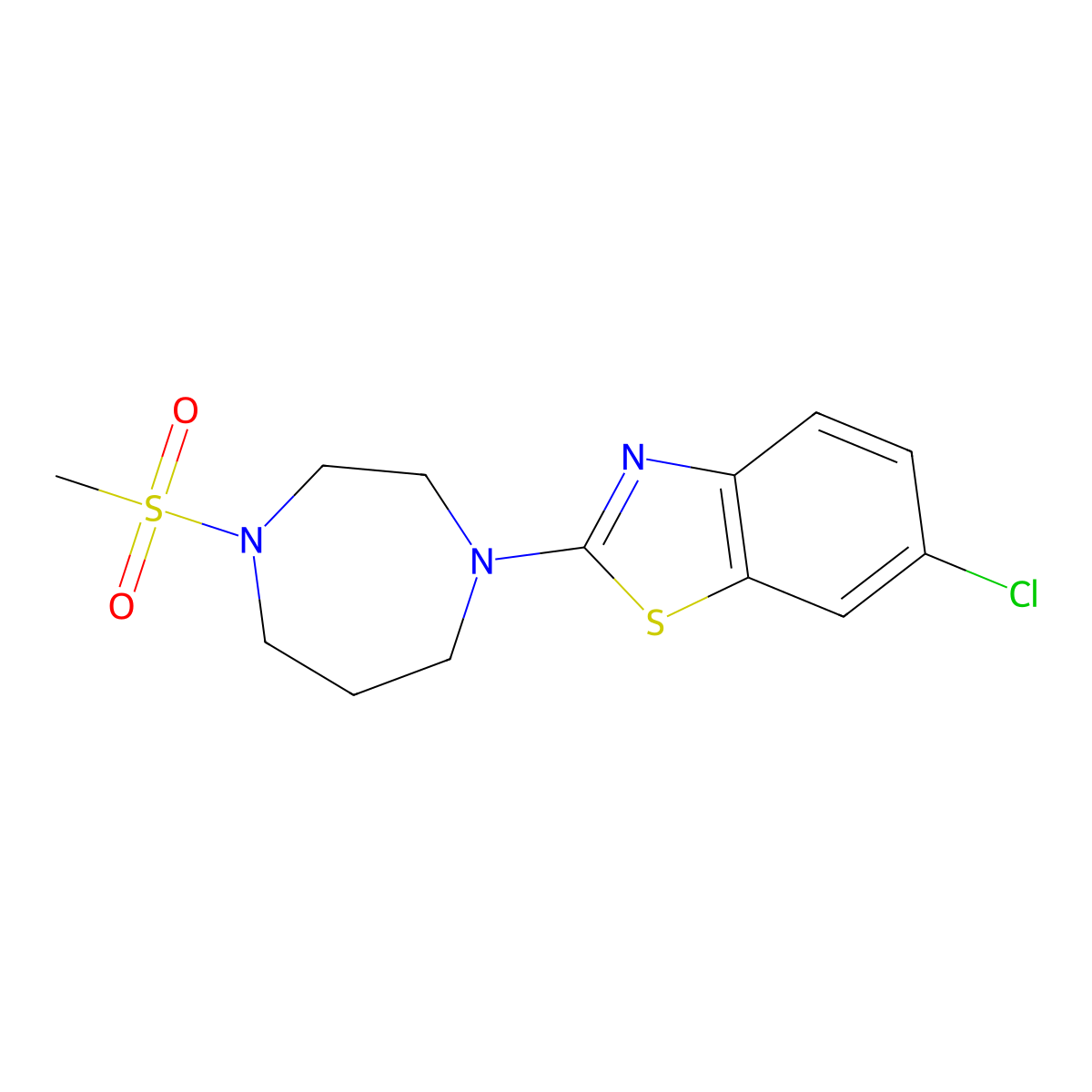 6-Chloro-2-(4-methanesulfonyl-1,4-diazepan-1-yl)-1,3-benzothiazole molecular structure, CAS 2877629-45-1