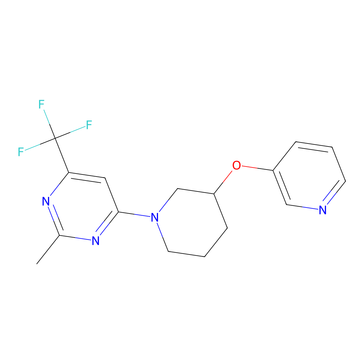 2-Methyl-4-[3-(pyridin-3-yloxy)piperidin-1-yl]-6-(trifluoromethyl)pyrimidine molecular structure, CAS 2877629-50-8