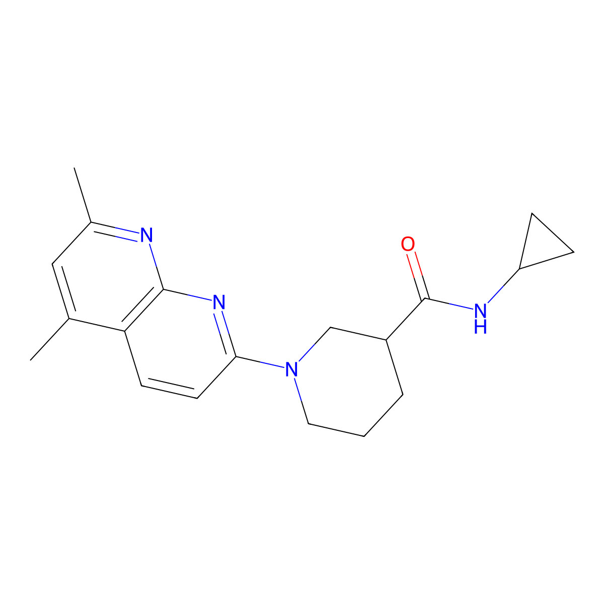 N-cyclopropyl-1-(5,7-dimethyl-1,8-naphthyridin-2-yl)piperidine-3-carboxamide molecular structure, CAS 2877629-51-9