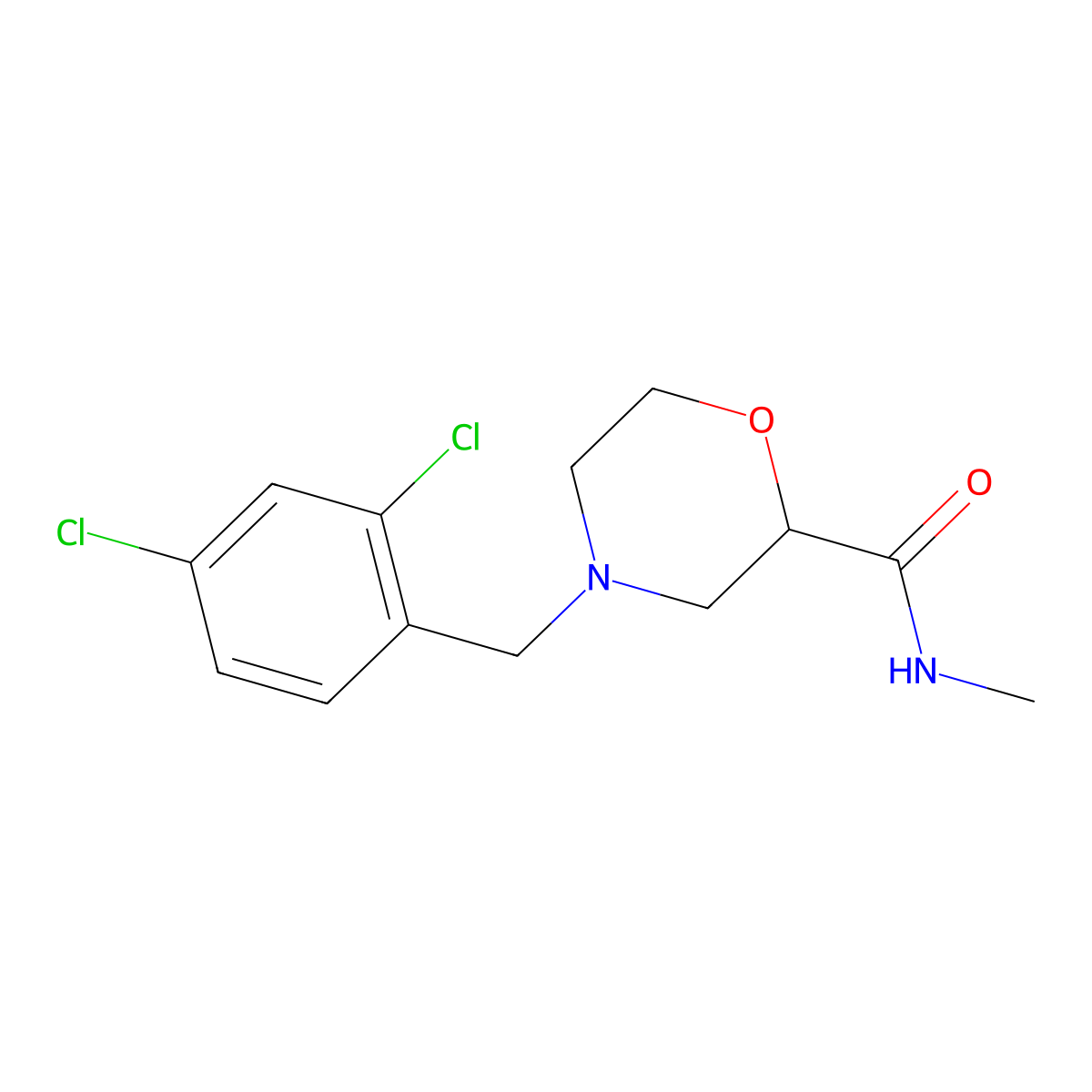 4-[(2,4-dichlorophenyl)methyl]-N-methylmorpholine-2-carboxamide molecular structure, CAS 2877629-57-5