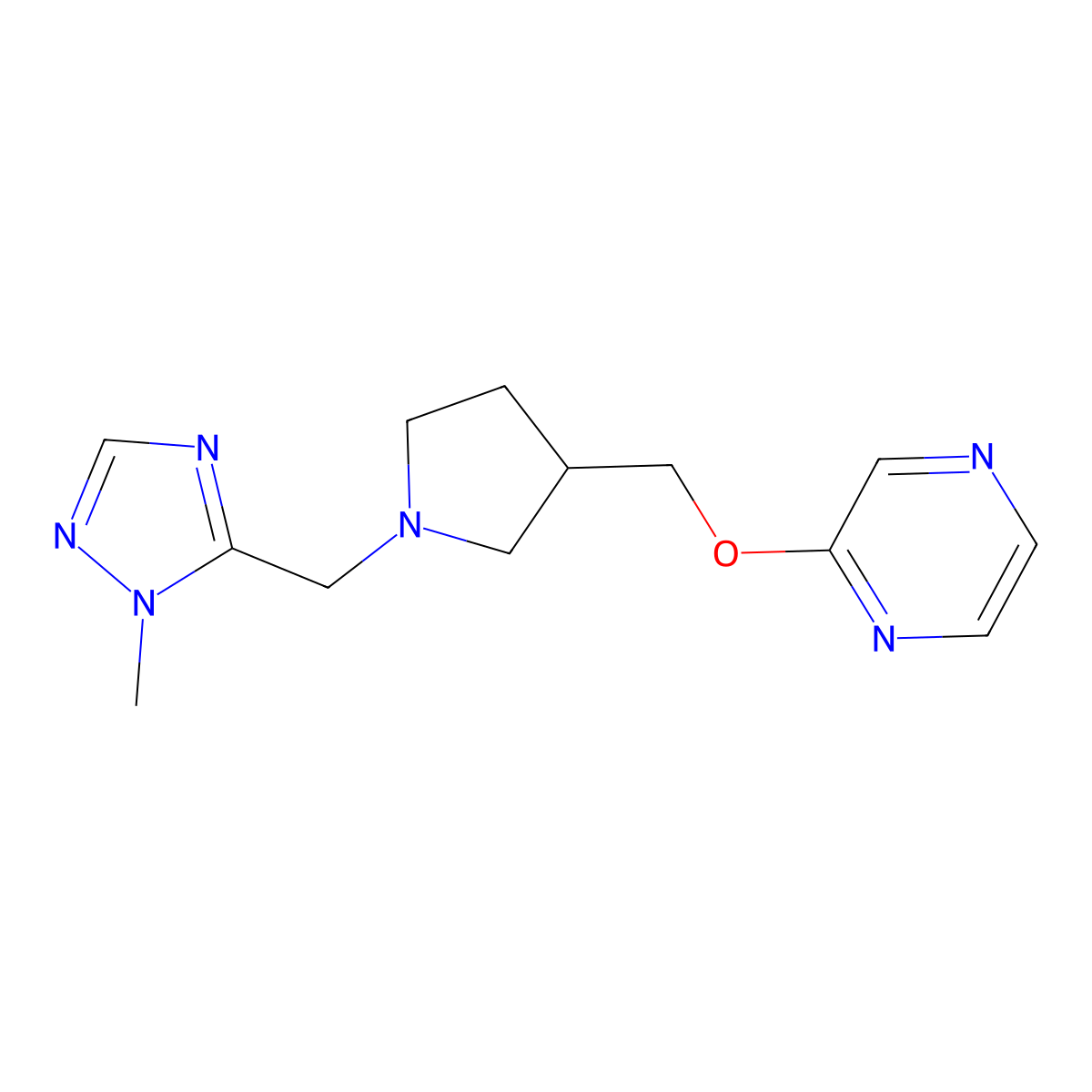 2-({1-[(1-methyl-1H-1,2,4-triazol-5-yl)methyl]pyrrolidin-3-yl}methoxy)pyrazine molecular structure, CAS 2877629-59-7