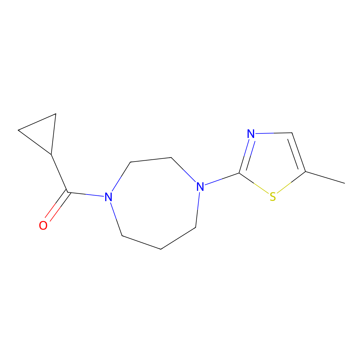 1-Cyclopropanecarbonyl-4-(5-methyl-1,3-thiazol-2-yl)-1,4-diazepane molecular structure, CAS 2877629-63-3