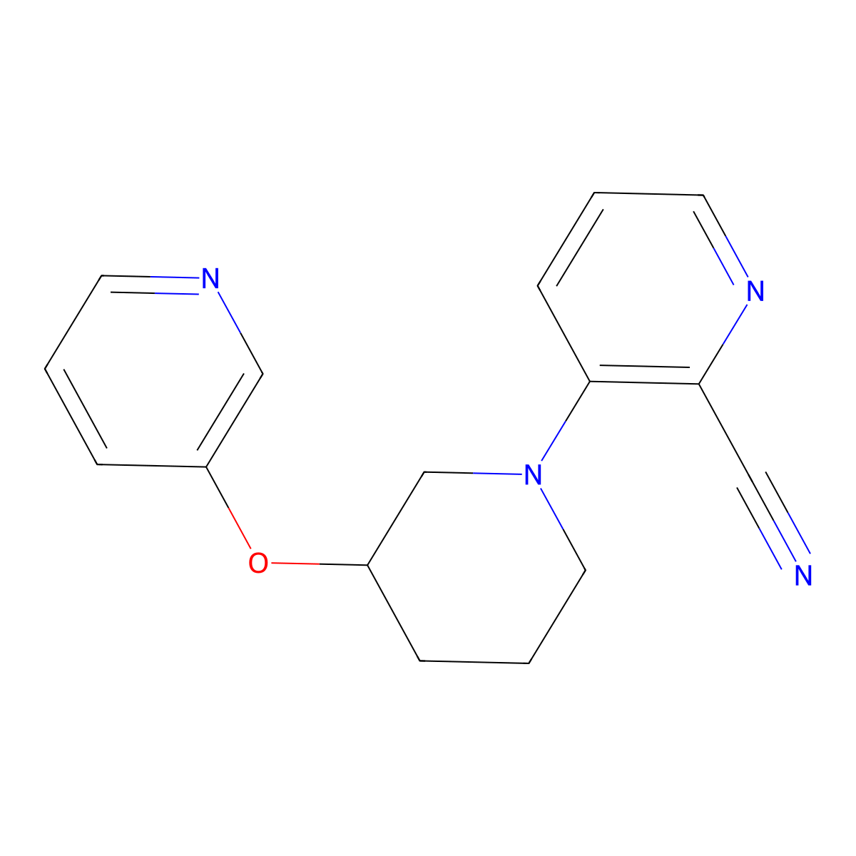 3-[3-(Pyridin-3-yloxy)piperidin-1-yl]pyridine-2-carbonitrile molecular structure, CAS 2877629-70-2