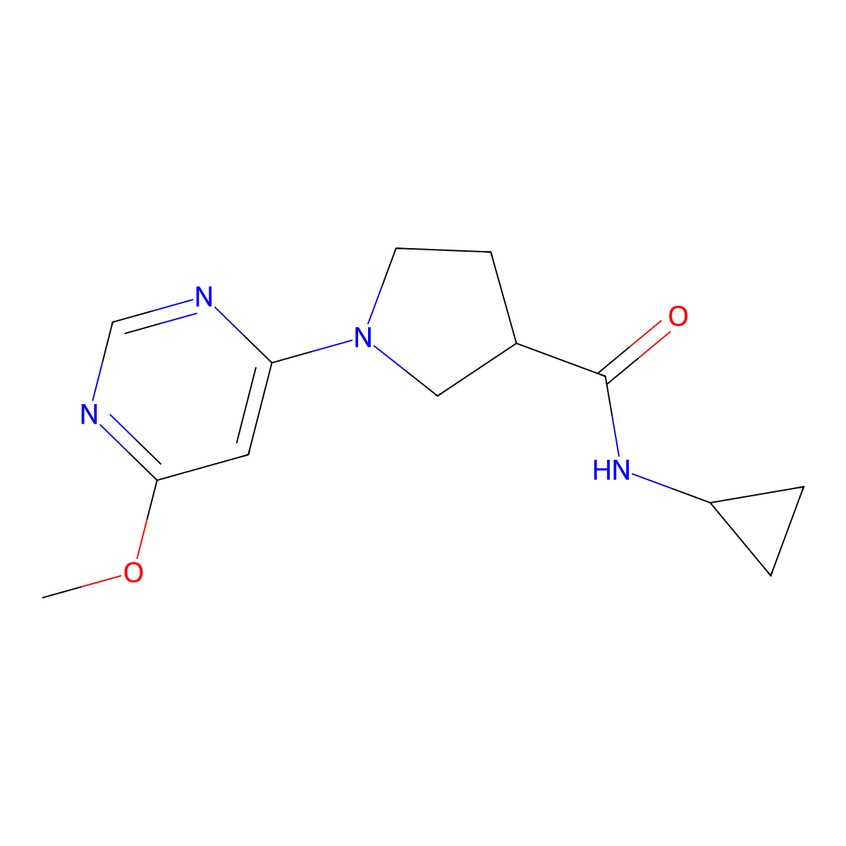 N-cyclopropyl-1-(6-methoxypyrimidin-4-yl)pyrrolidine-3-carboxamide molecular structure, CAS 2877629-71-3