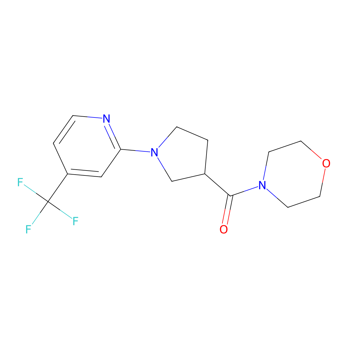 4-{1-[4-(Trifluoromethyl)pyridin-2-yl]pyrrolidine-3-carbonyl}morpholine molecular structure, CAS 2877629-73-5