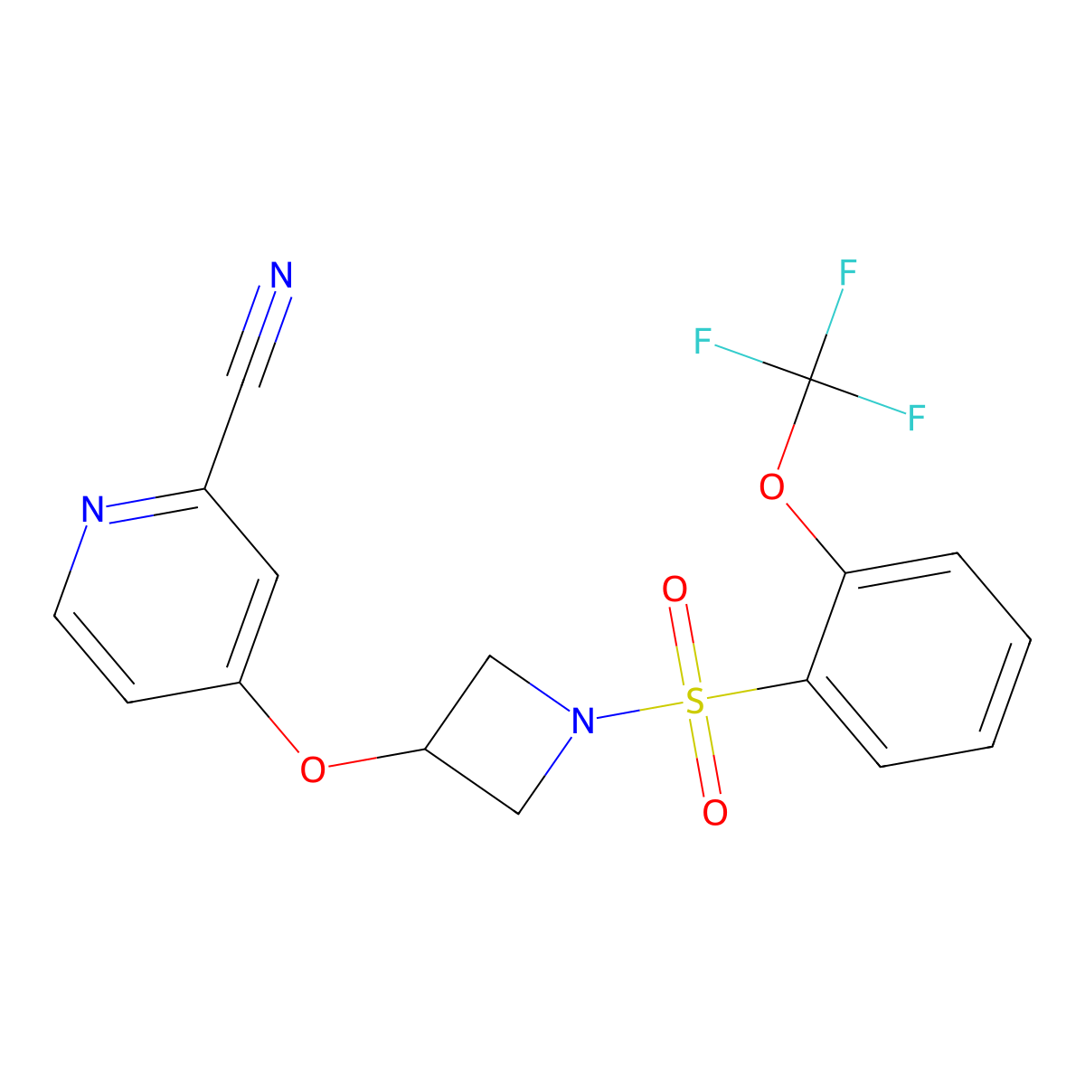 4-({1-[2-(Trifluoromethoxy)benzenesulfonyl]azetidin-3-yl}oxy)pyridine-2-carbonitrile molecular structure, CAS 2877629-75-7