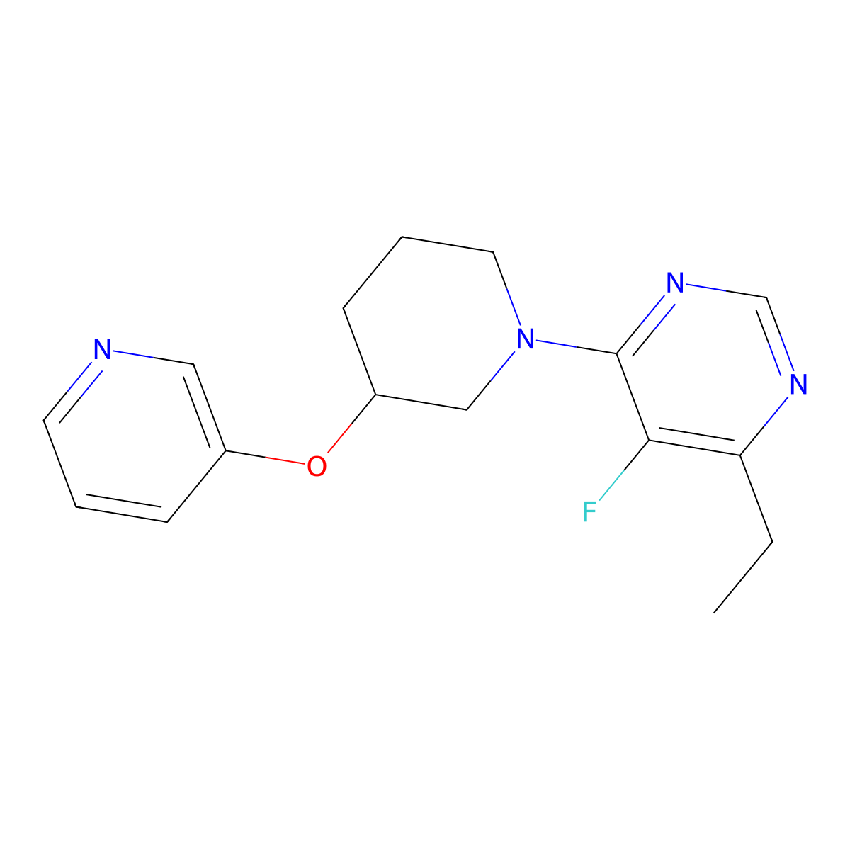 4-Ethyl-5-fluoro-6-[3-(pyridin-3-yloxy)piperidin-1-yl]pyrimidine molecular structure, CAS 2877629-76-8
