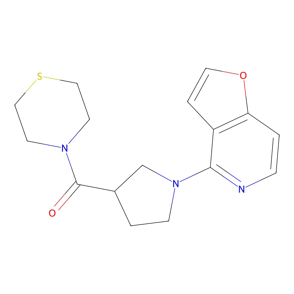 4-(1-{Furo[3,2-c]pyridin-4-yl}pyrrolidine-3-carbonyl)thiomorpholine molecular structure, CAS 2877629-77-9