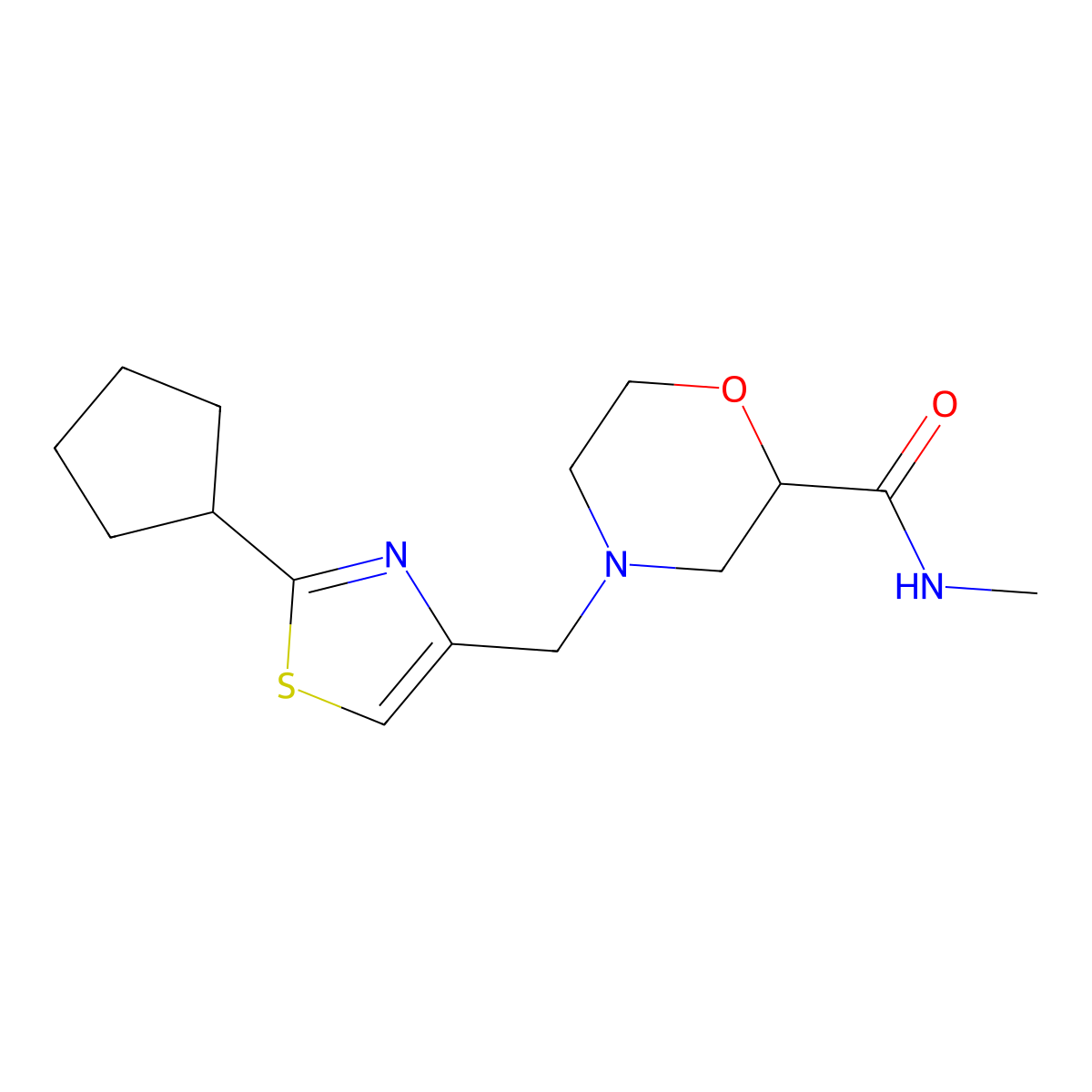 4-[(2-cyclopentyl-1,3-thiazol-4-yl)methyl]-N-methylmorpholine-2-carboxamide molecular structure, CAS 2877629-78-0